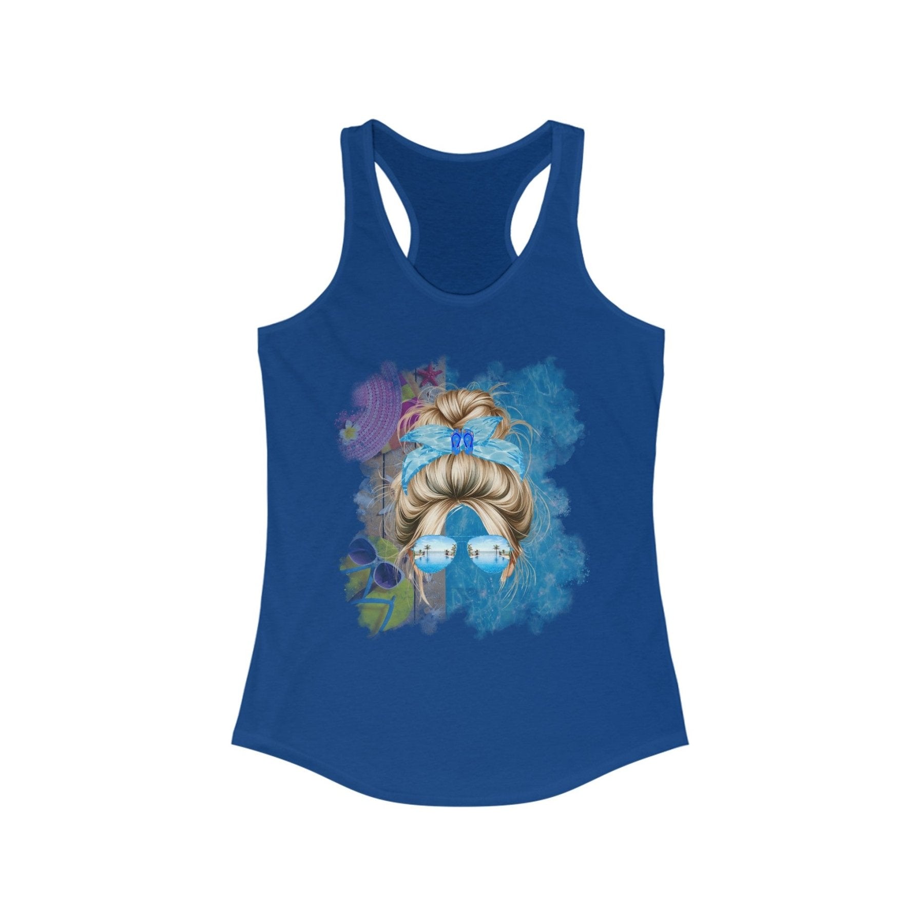 Blond Hair Messy Bun, Pool Scene, Women's Ideal Racerback Tank - Janlyn's Crafts