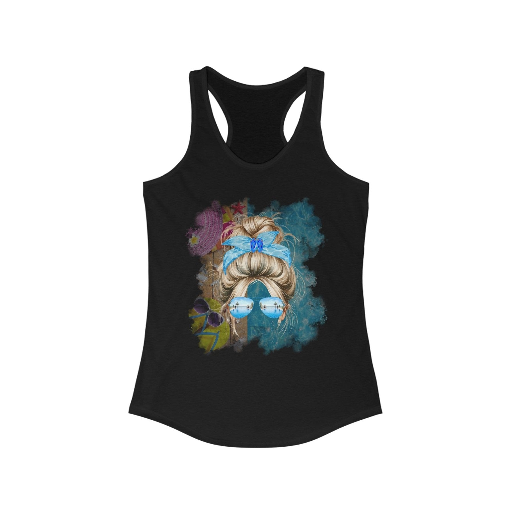 Blond Hair Messy Bun, Pool Scene, Women's Ideal Racerback Tank - Janlyn's Crafts