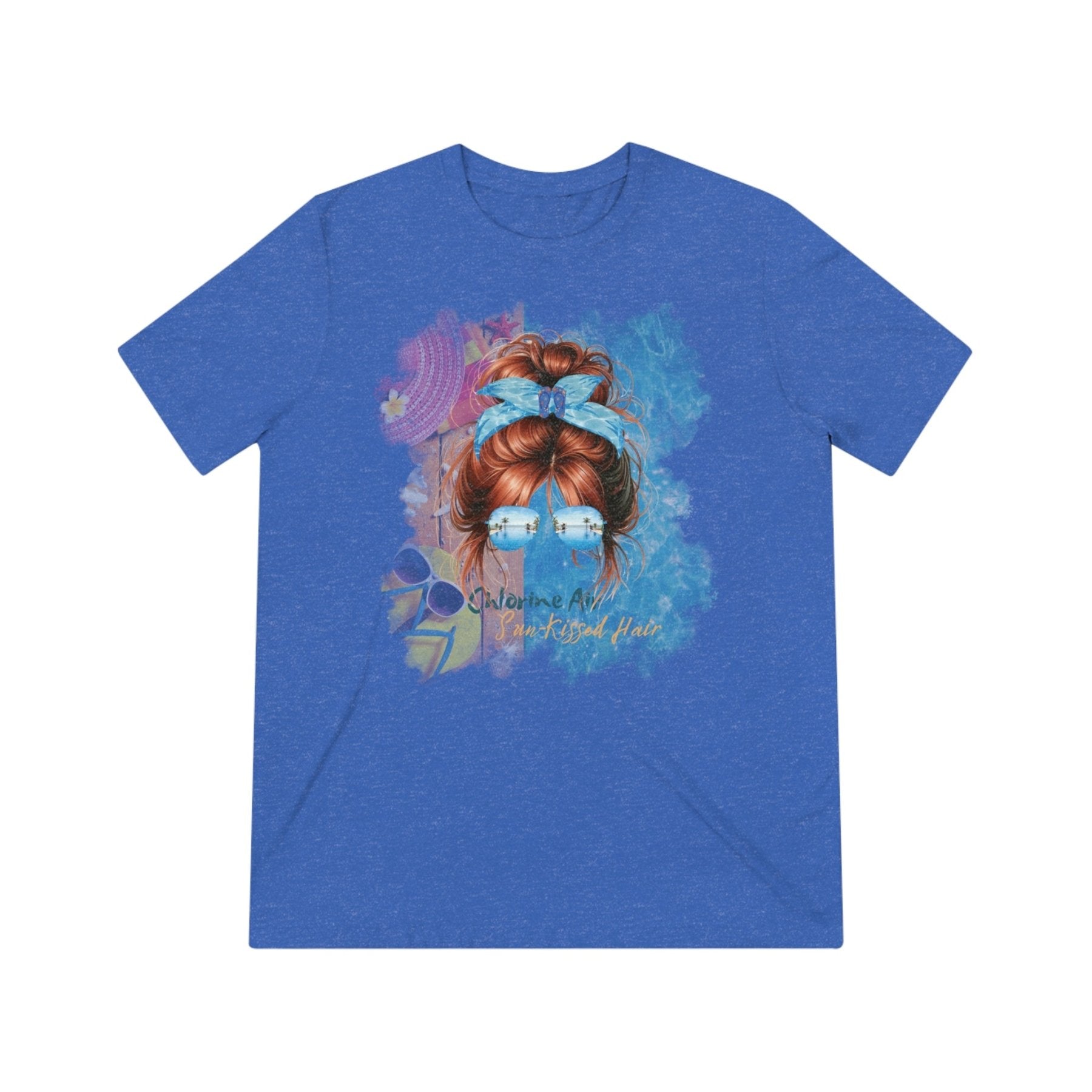 Chlorine Air Sun - Kissed Hair, Red Hair Messy Bun, Pool Scene, Unisex Triblend T - Shirt - Janlyn's Crafts