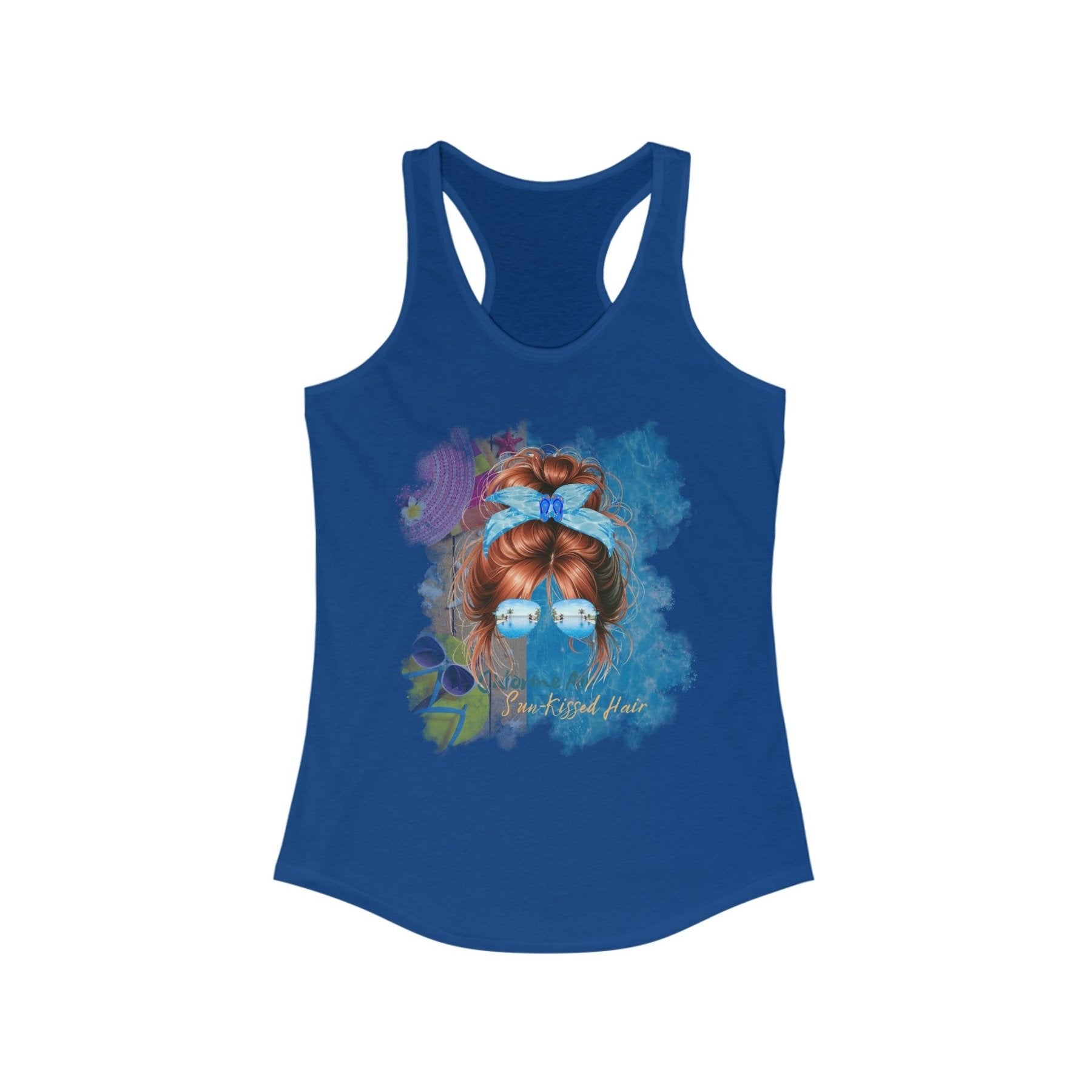 Chlorine Air Sun - Kissed Hair, Red Hair Messy Bun, Pool Scene, Women's Ideal Racerback Tank - Janlyn's Crafts