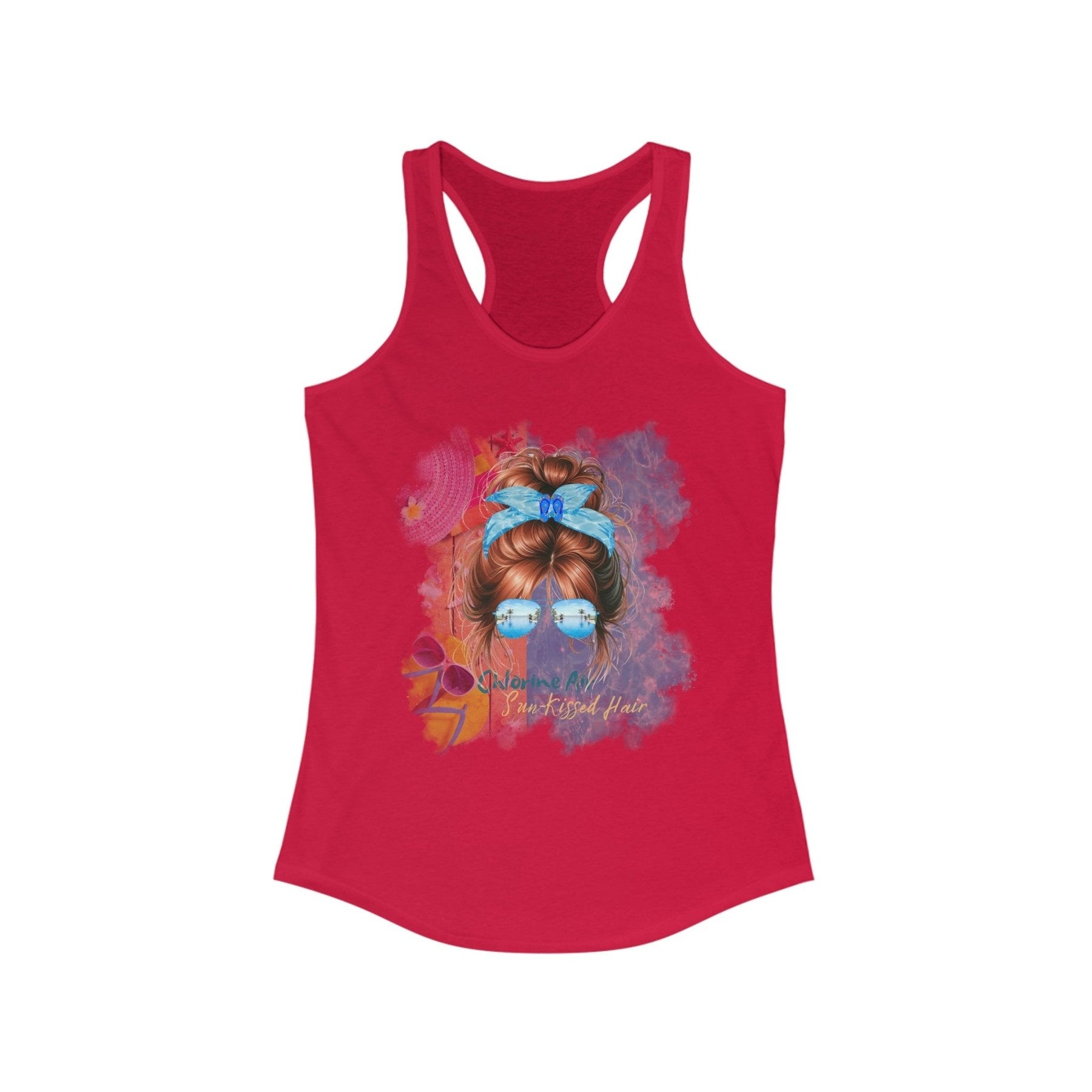 Chlorine Air Sun - Kissed Hair, Red Hair Messy Bun, Pool Scene, Women's Ideal Racerback Tank - Janlyn's Crafts