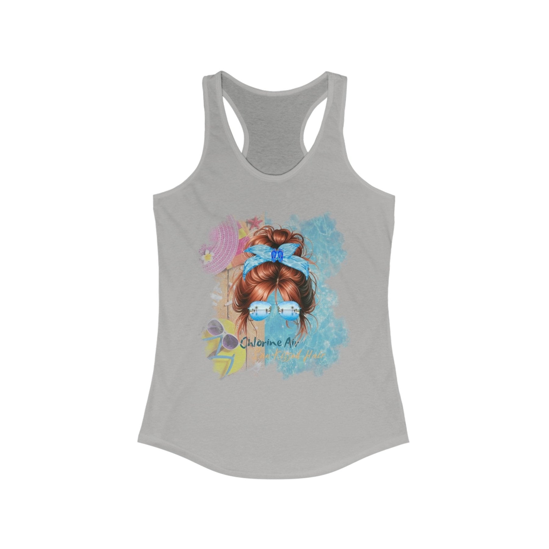 Chlorine Air Sun - Kissed Hair, Red Hair Messy Bun, Pool Scene, Women's Ideal Racerback Tank - Janlyn's Crafts