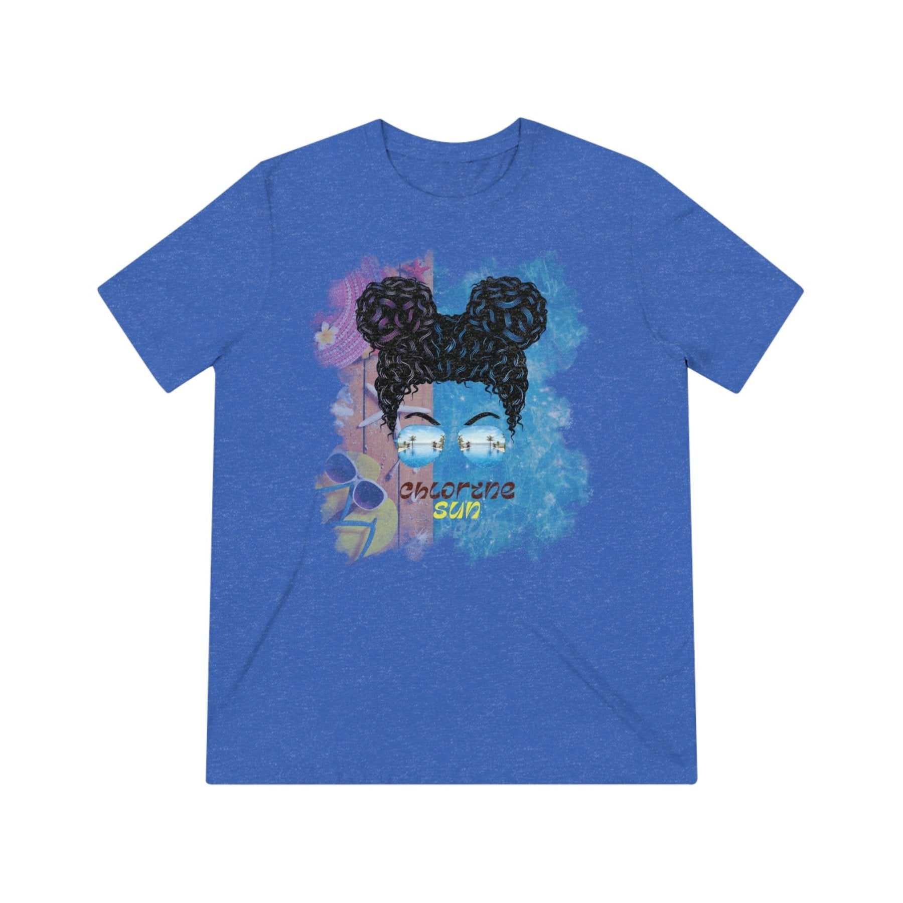 chlorine sun fun, Black Hair Messy Bun, Pool Scene, Unisex Triblend T - Shirt - Janlyn's Crafts