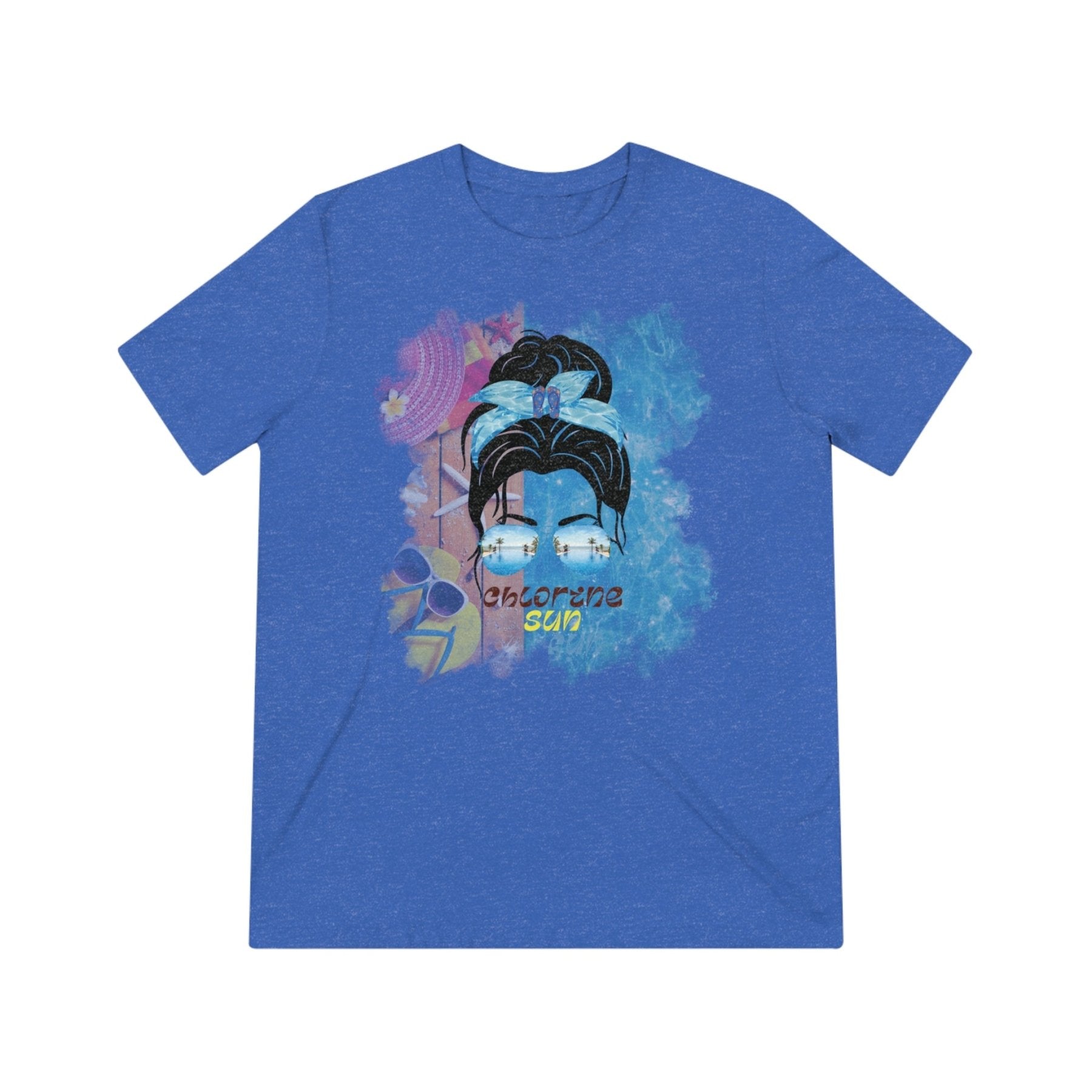 chlorine sun fun, Black Hair Messy Bun, Pool Scene, Unisex Triblend T - Shirt - Janlyn's Crafts