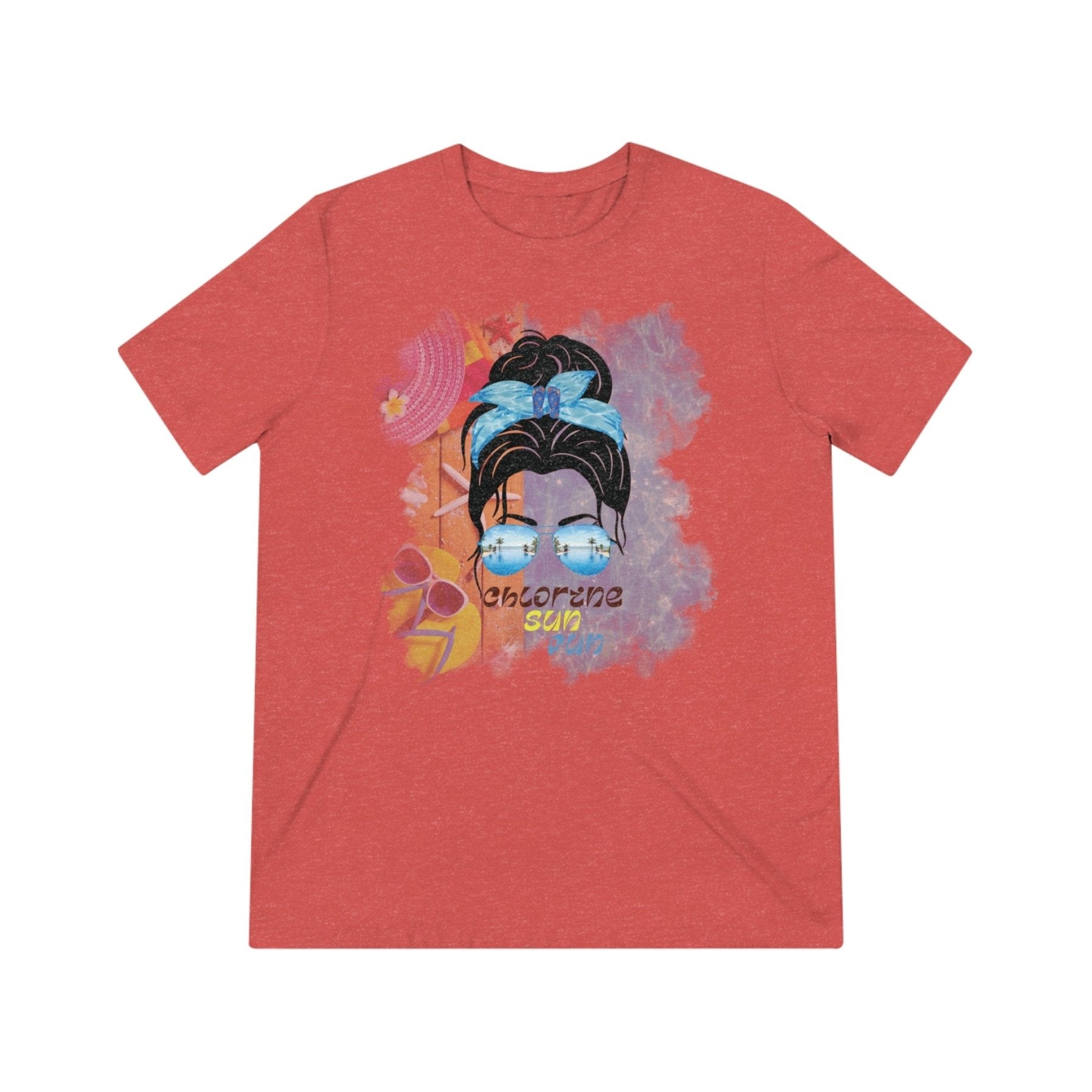 chlorine sun fun, Black Hair Messy Bun, Pool Scene, Unisex Triblend T - Shirt - Janlyn's Crafts