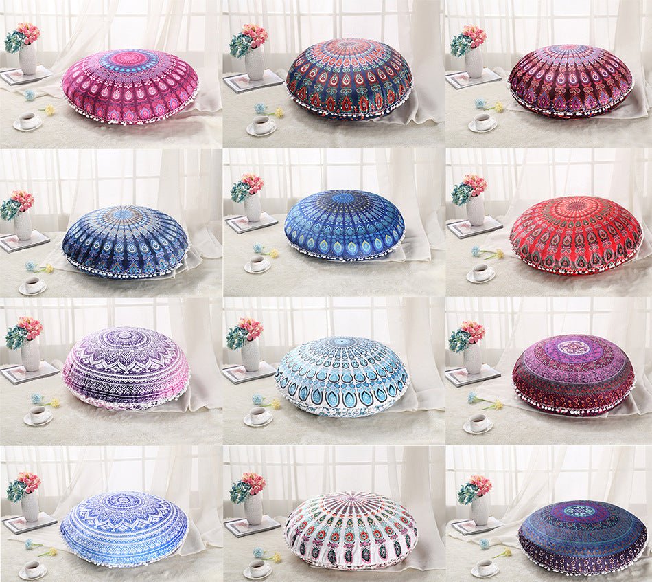 Colorful Mandala Floor Pillows Ottoman Round Bohemian Meditation Cushion Pillow Pouf - Janlyn's Crafts
