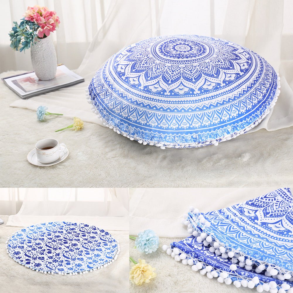 Colorful Mandala Floor Pillows Ottoman Round Bohemian Meditation Cushion Pillow Pouf - Janlyn's Crafts