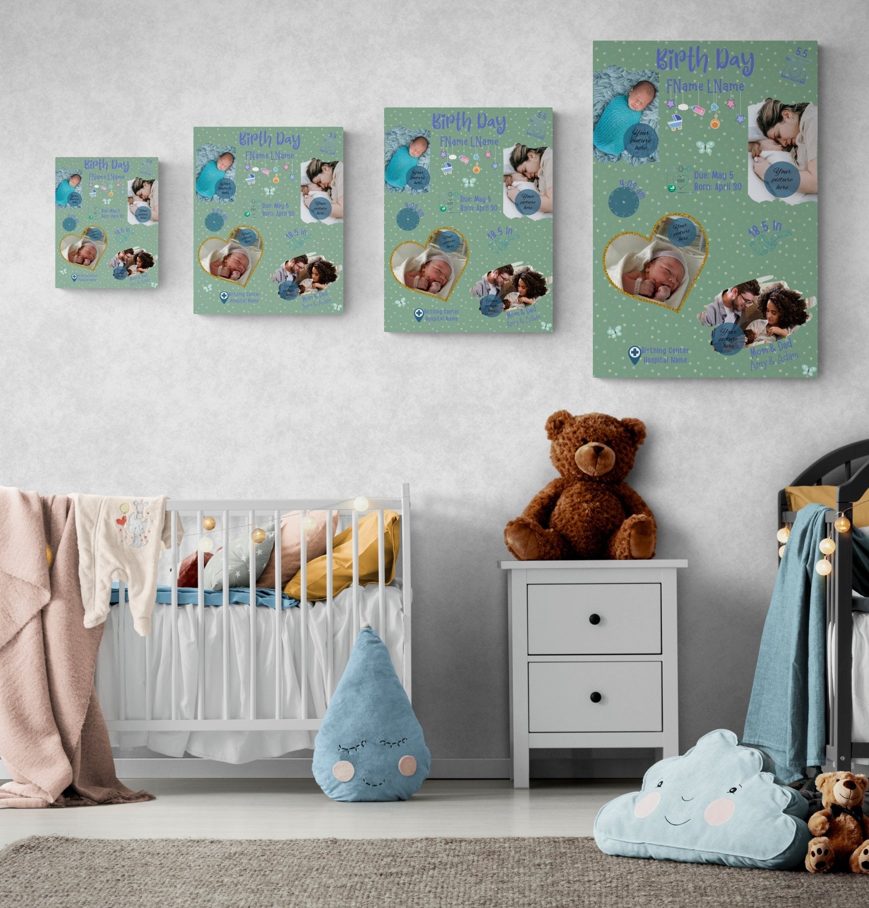 Custom Canvas Newborn Wall Art Boy, Child Room Decor, Nursery Decor, Boy Customizable (Blank) | Janlyn's Crafts