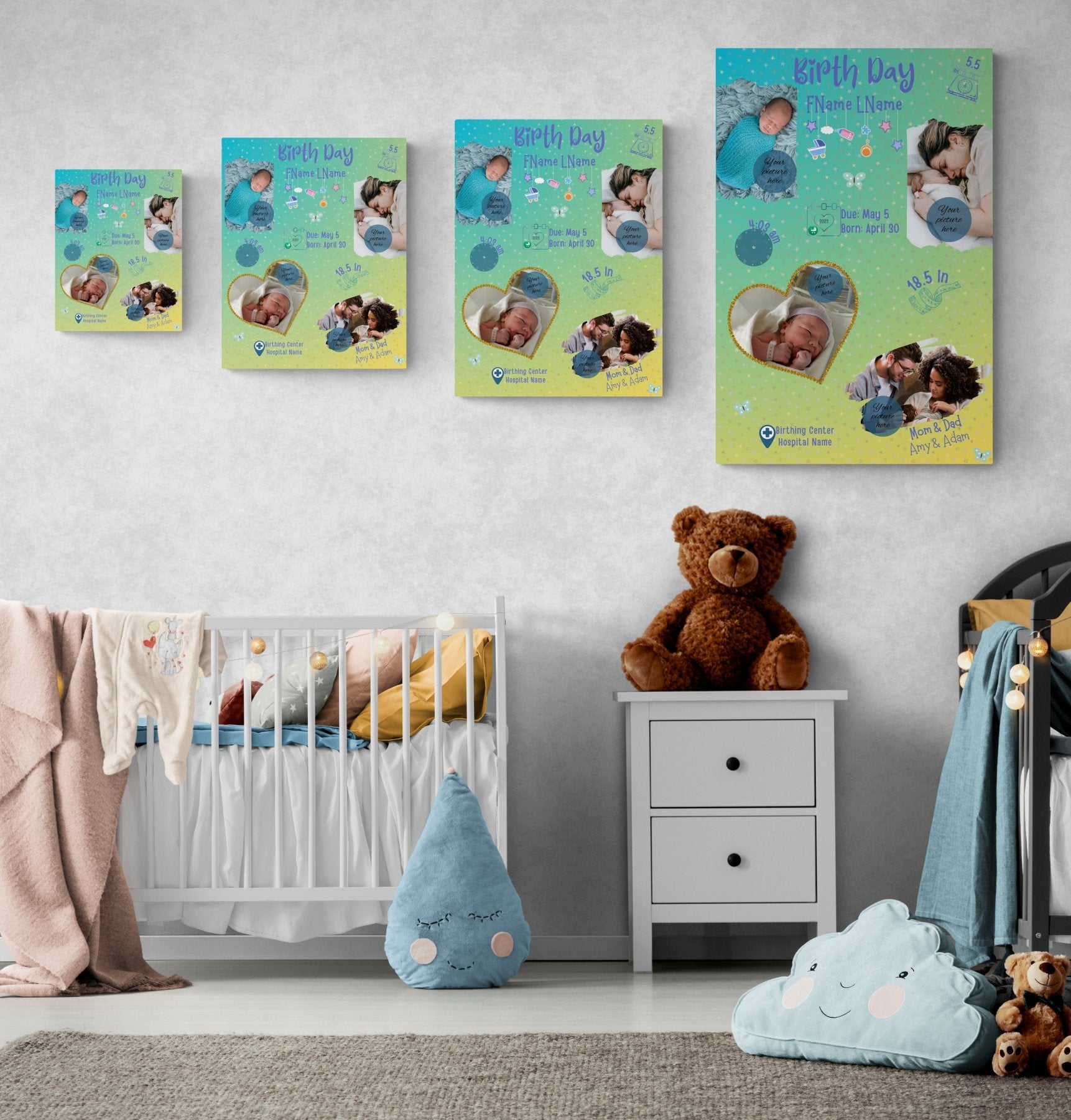 Custom Canvas Newborn Wall Art Boy, Child Room Decor, Nursery Decor, Boy Customizable (Blank) | Janlyn's Crafts