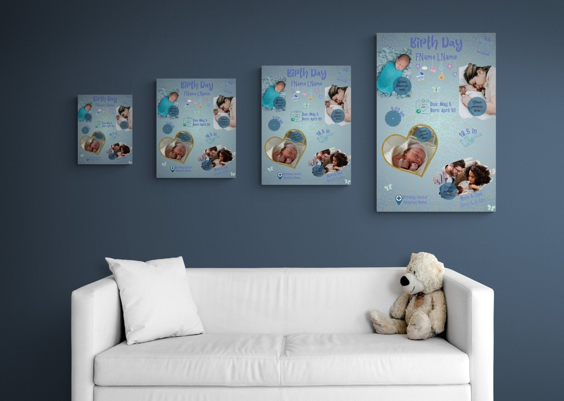 Custom Canvas Newborn Wall Art Boy, Child Room Decor, Nursery Decor, Boy Customizable (Blank) | Janlyn's Crafts