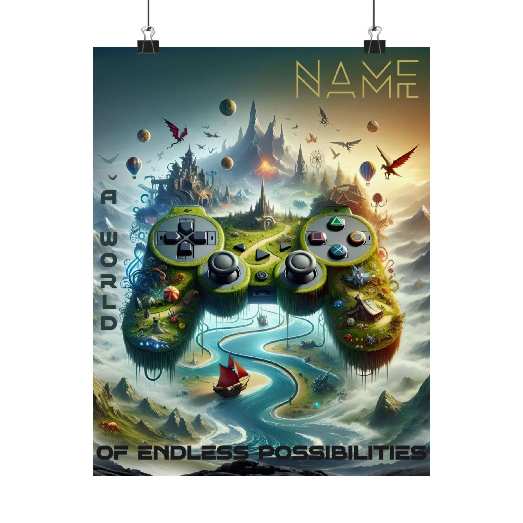 Custom Poster Gaming Wall Art Vertical, Game Room, Gaming, Game Controller Customizable (Name) | Janlyn's Crafts