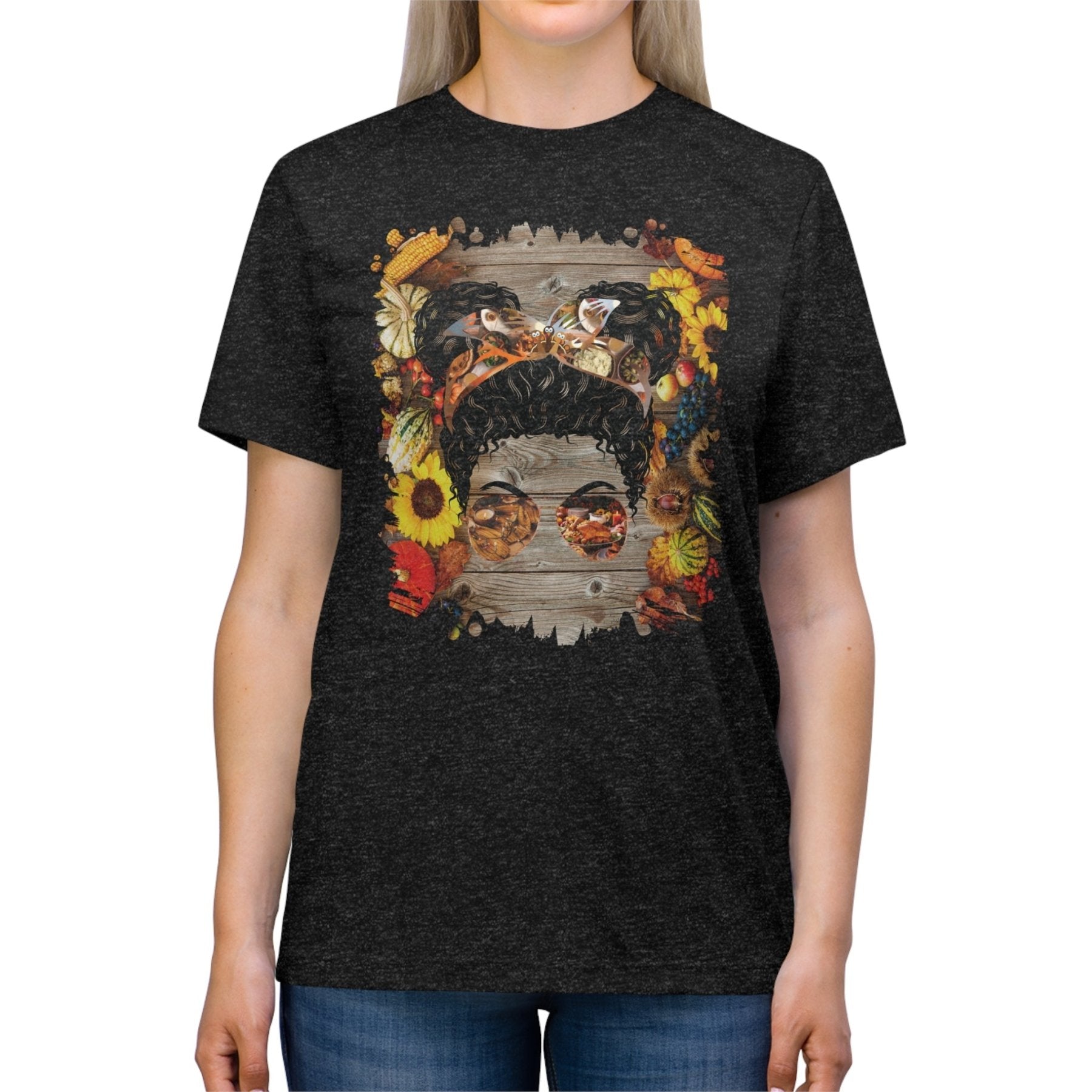 Decorated Background, Black Hair Messy Bun, Unisex Triblend T - Shirt - Janlyn's Crafts