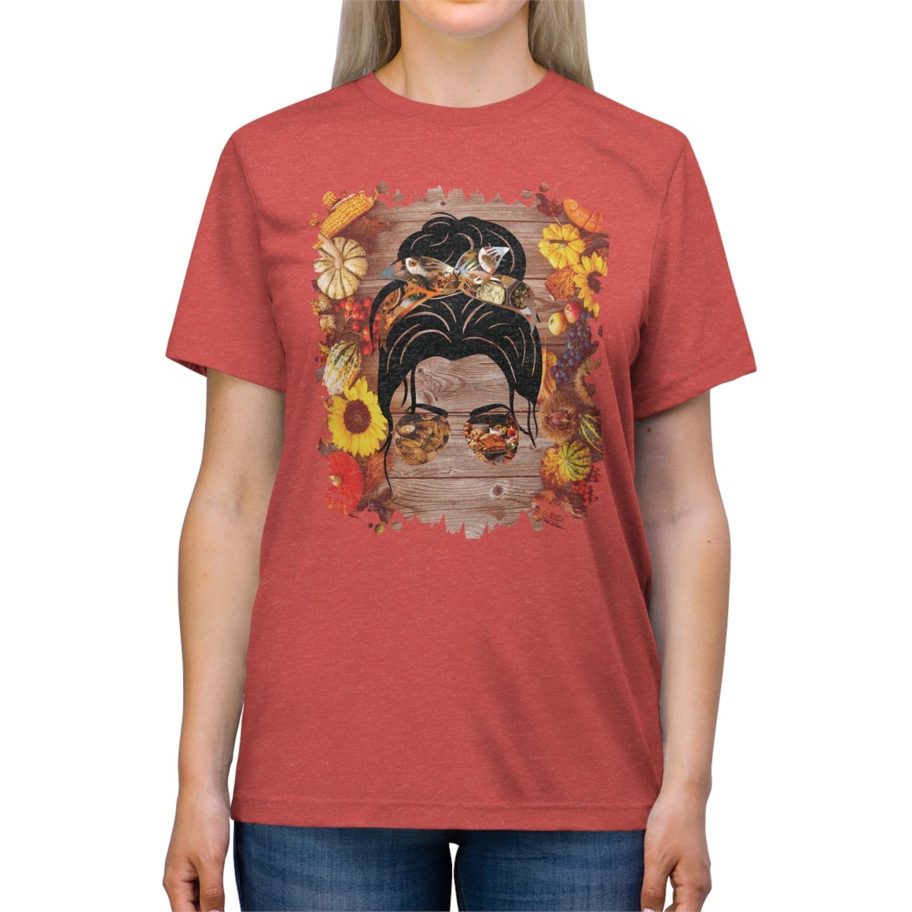 Decorated Background, Dark Hair Messy Bun, Unisex Triblend T - Shirt - Janlyn's Crafts