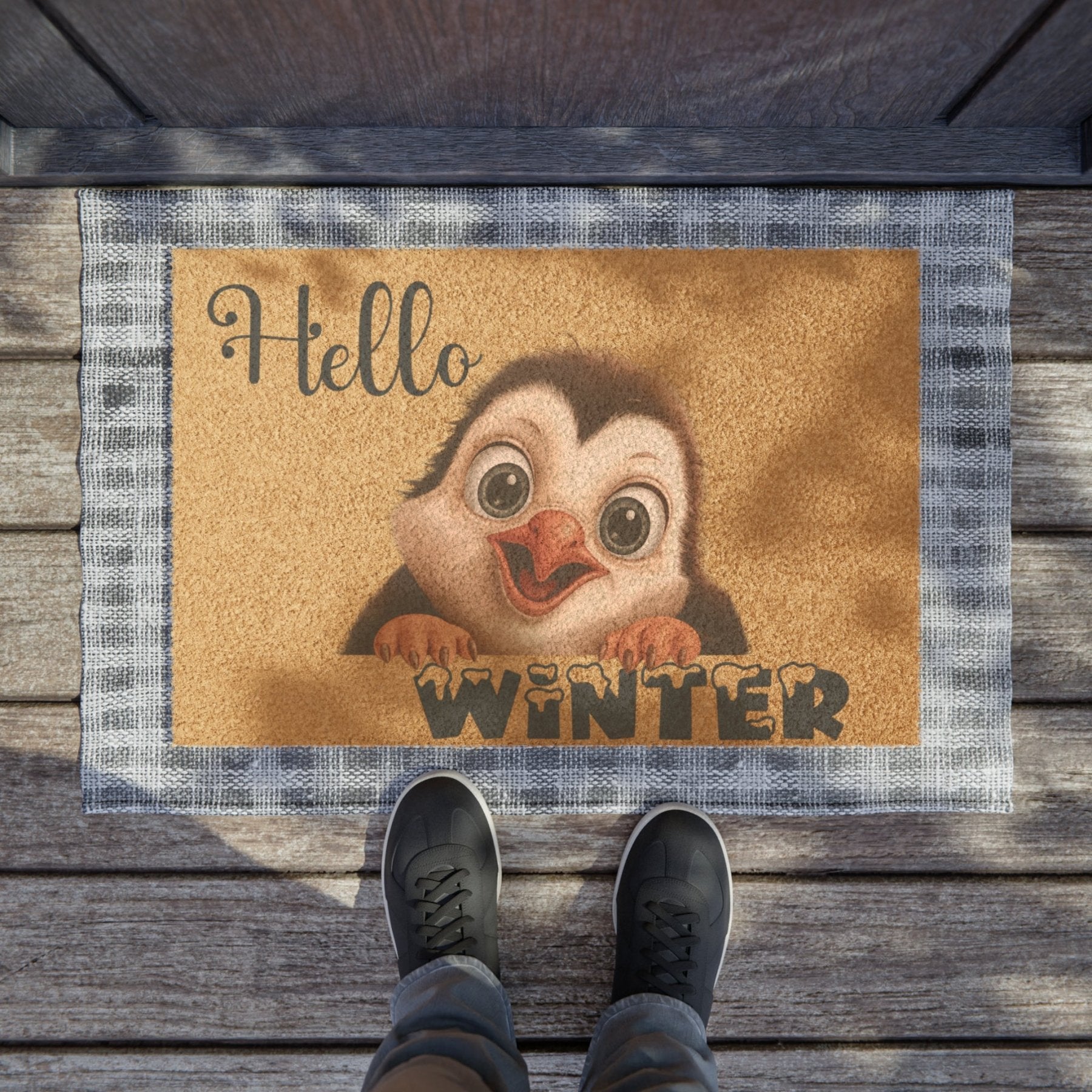 Doormat, Door Mat, Penguin, Winter, Hello Winter Blue - Janlyn's Crafts