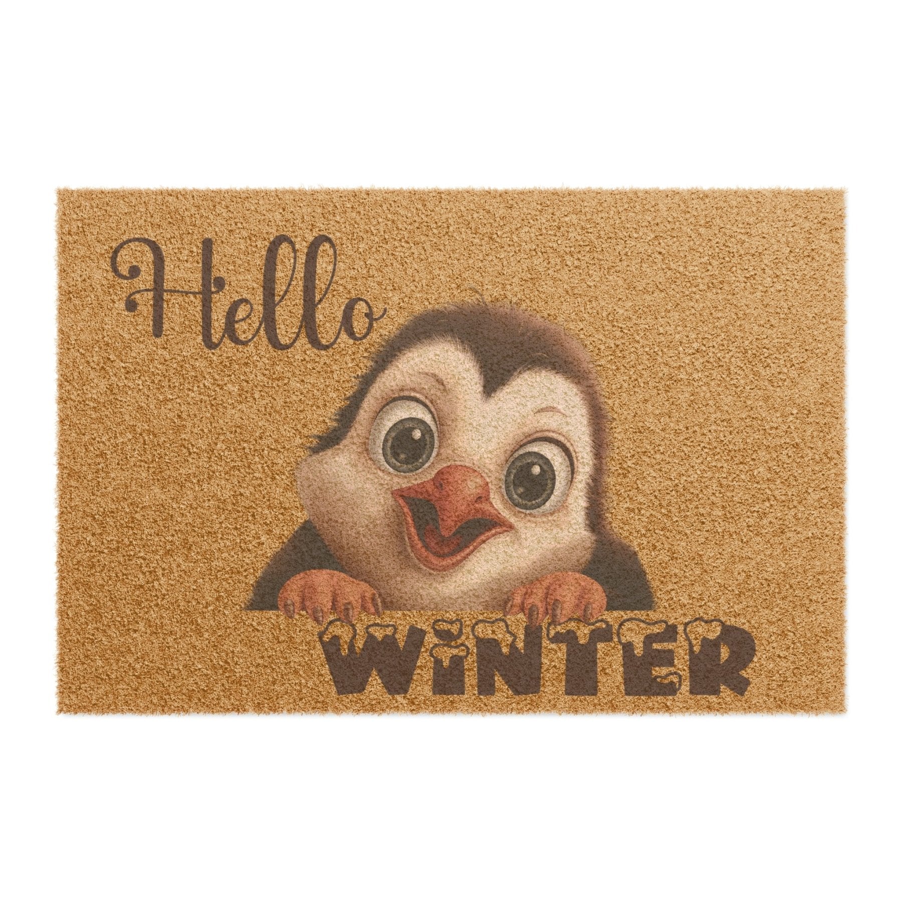 Doormat, Door Mat, Penguin, Winter, Hello Winter Brown - Janlyn's Crafts