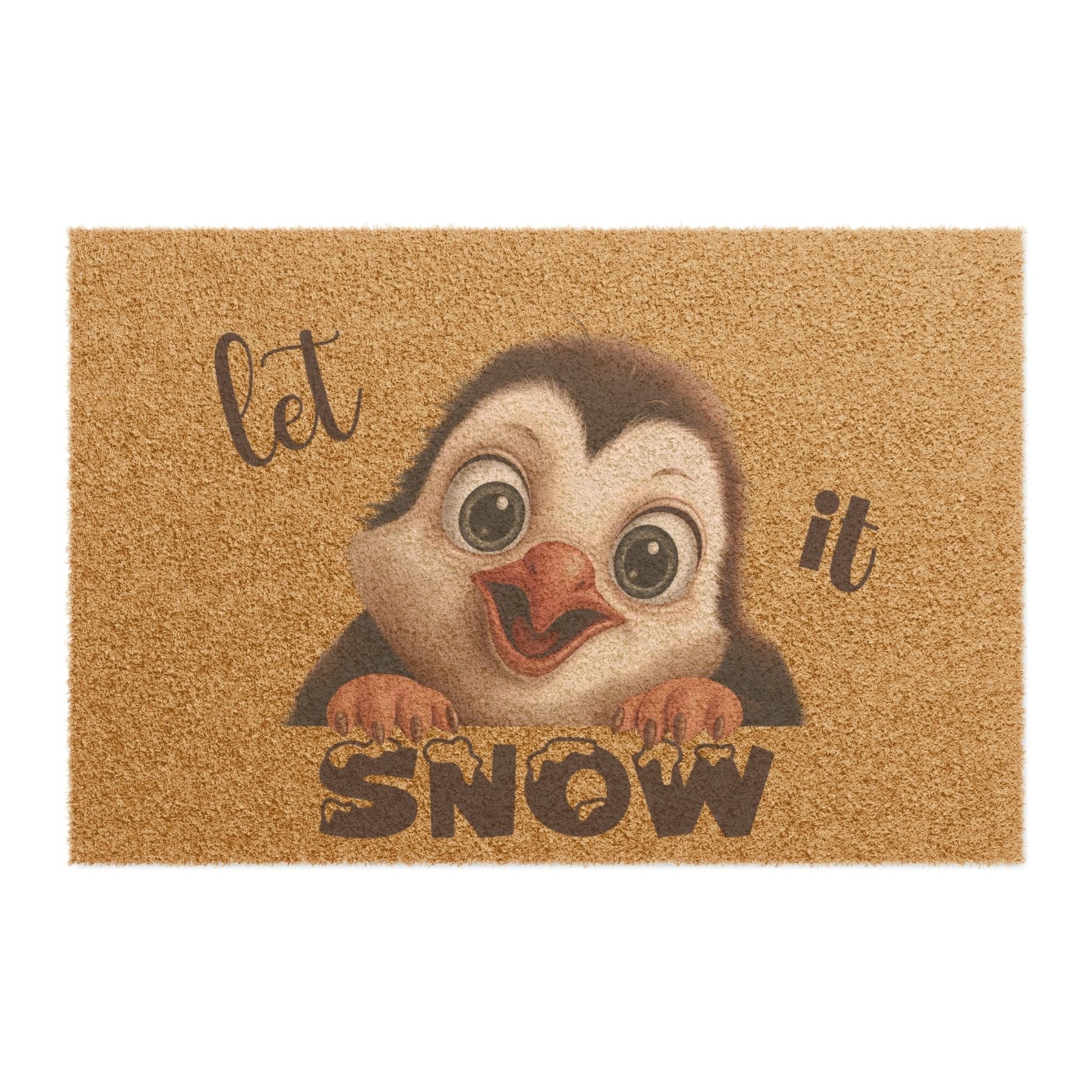 Doormat, Door Mat, Penguin, Winter, Let it Snow Brown - Janlyn's Crafts