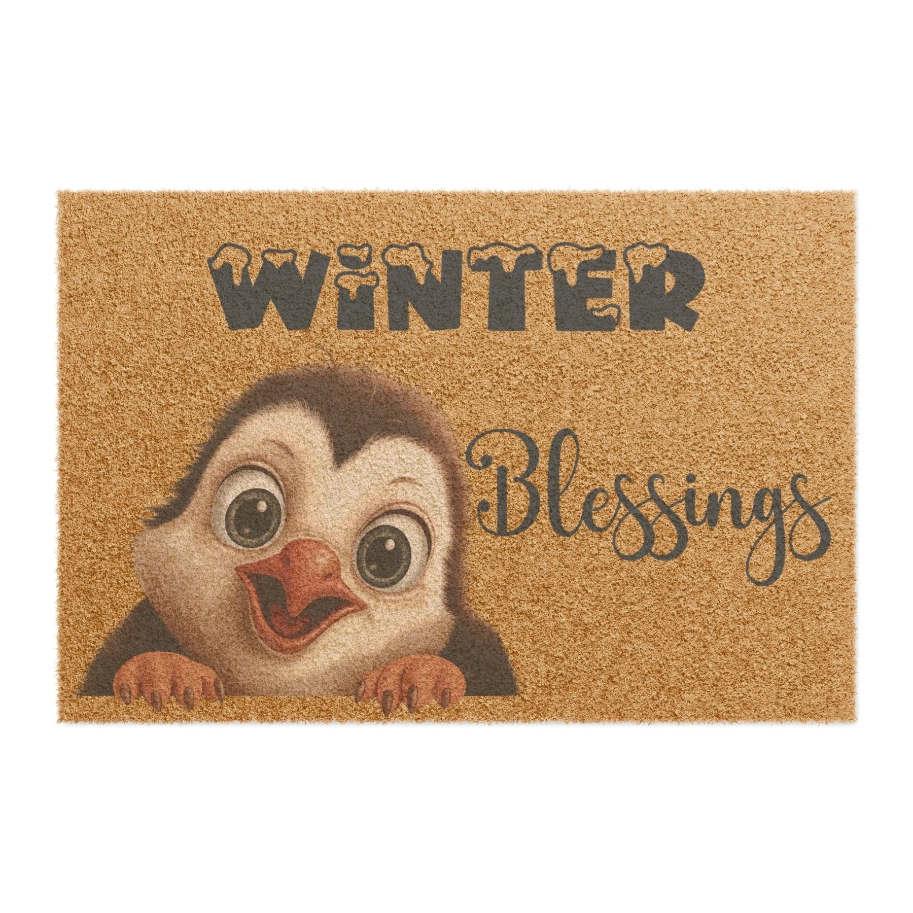 Doormat, Door Mat, Penguin, Winter, Winter Blessings Blue - Janlyn's Crafts