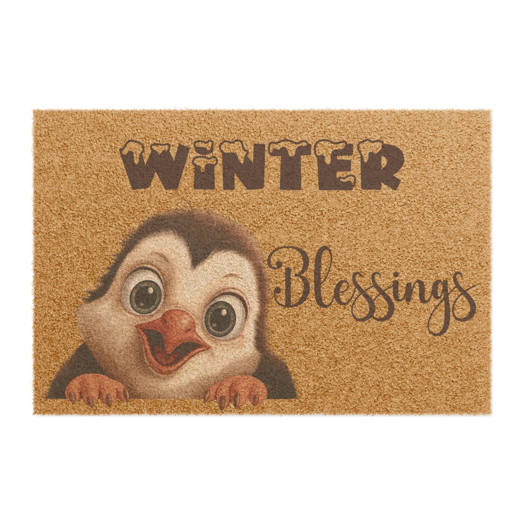 Doormat, Door Mat, Penguin, Winter, Winter Blessings Brown - Janlyn's Crafts