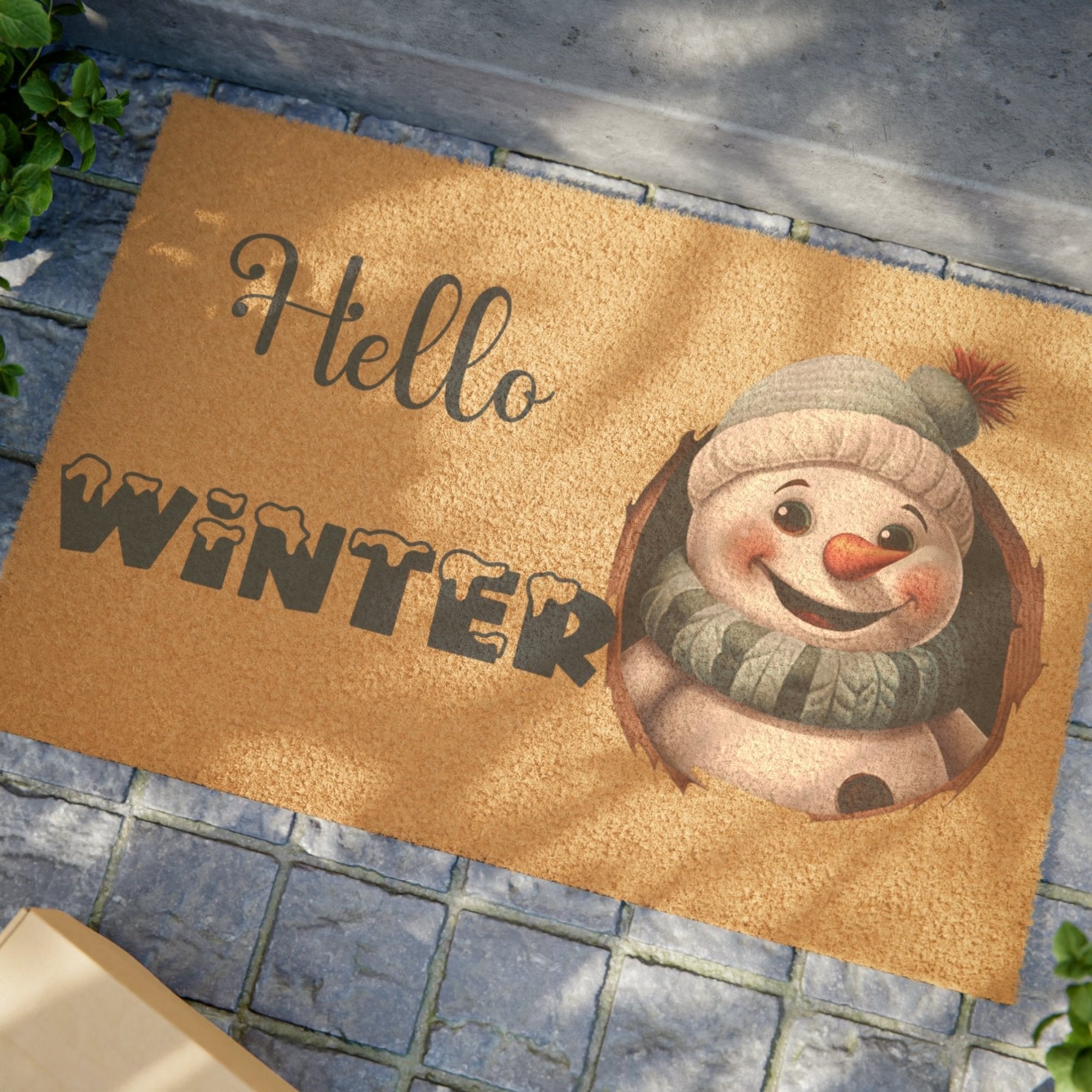 Doormat, Door Mat, Snowman, Winter, Hello Winter Blue - Janlyn's Crafts