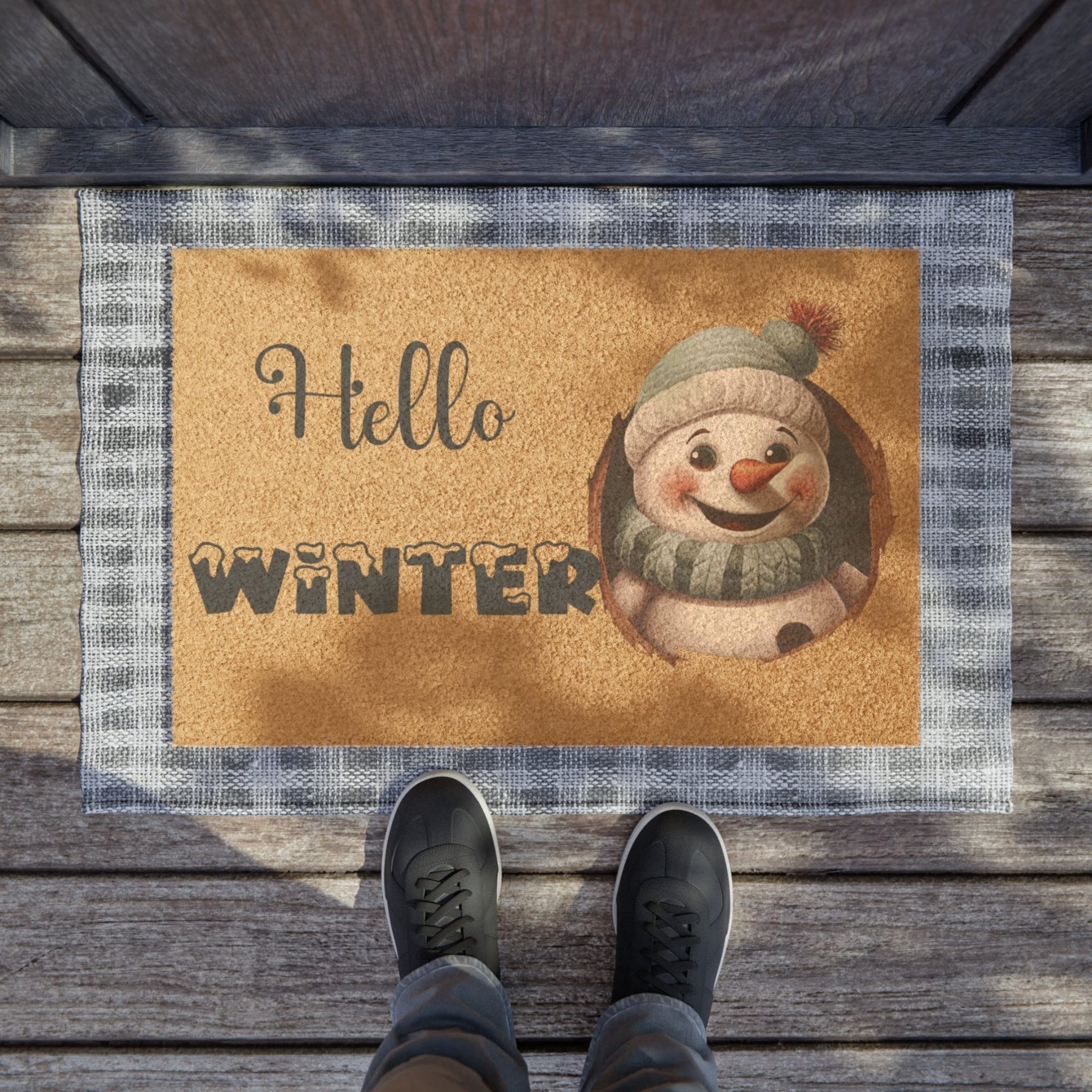 Doormat, Door Mat, Snowman, Winter, Hello Winter Blue - Janlyn's Crafts