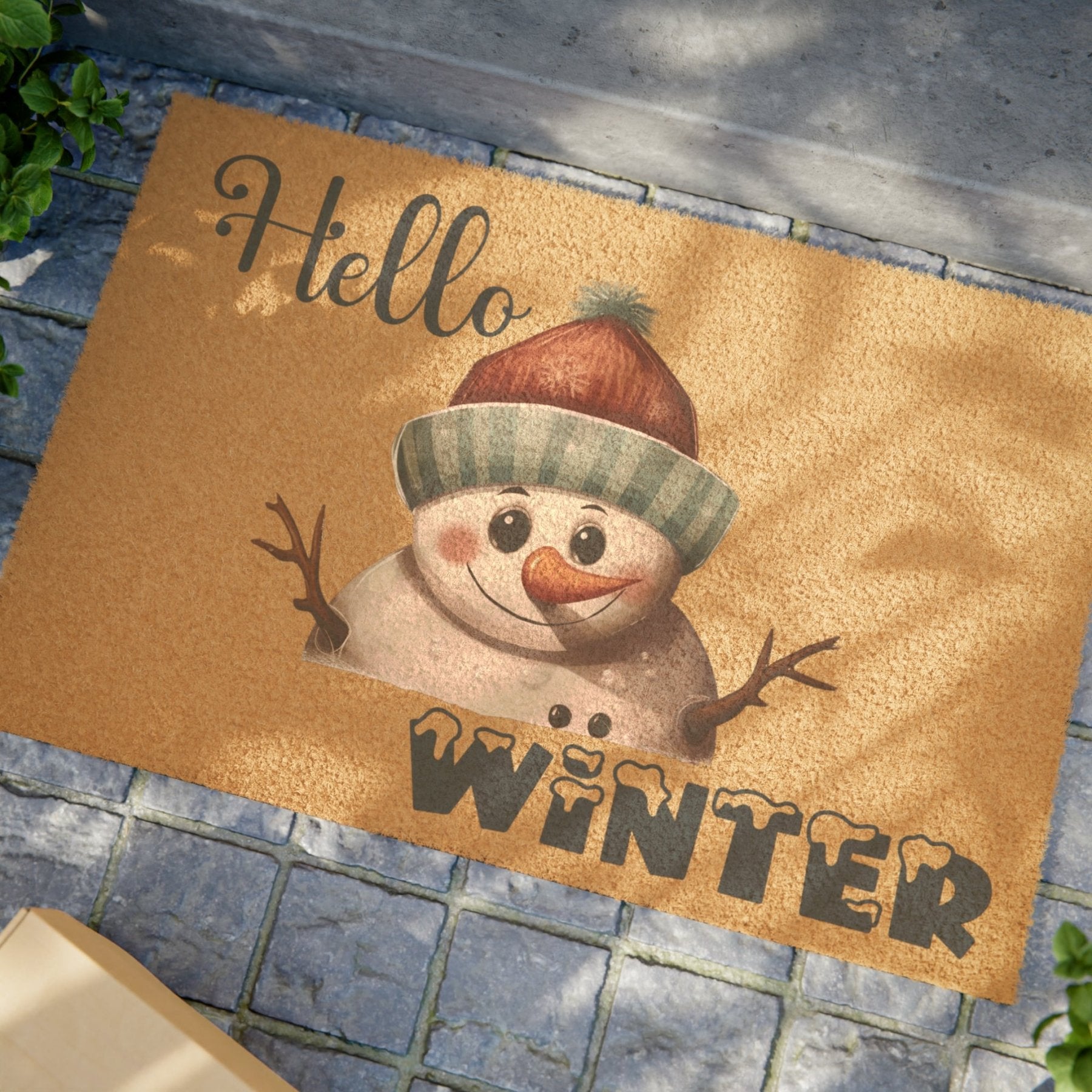 Doormat, Door Mat, Snowman, Winter, Hello Winter Blue, Snowman 4 - Janlyn's Crafts