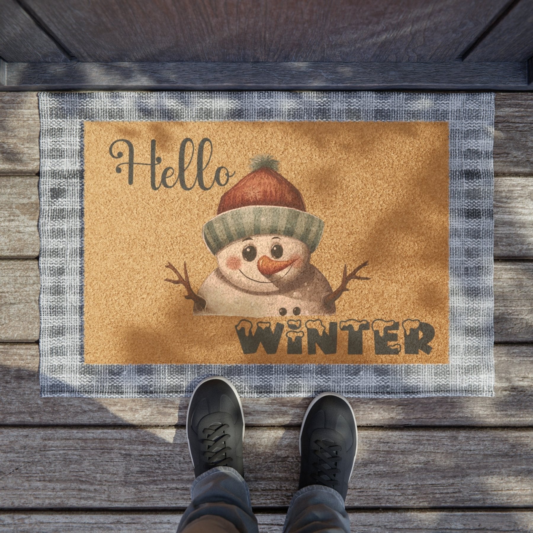 Doormat, Door Mat, Snowman, Winter, Hello Winter Blue, Snowman 4 - Janlyn's Crafts