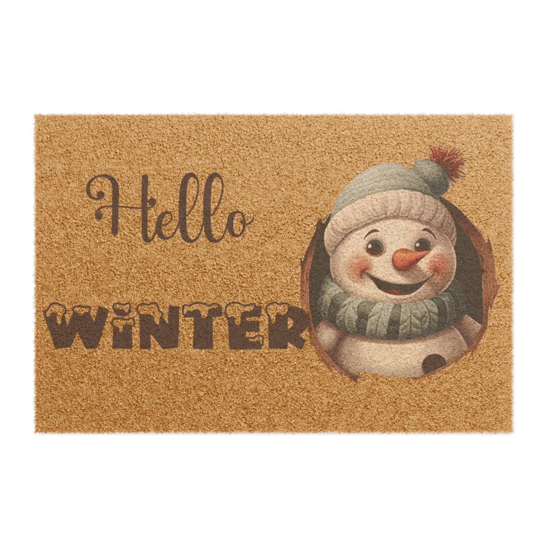 Doormat, Door Mat, Snowman, Winter, Hello Winter Brown - Janlyn's Crafts