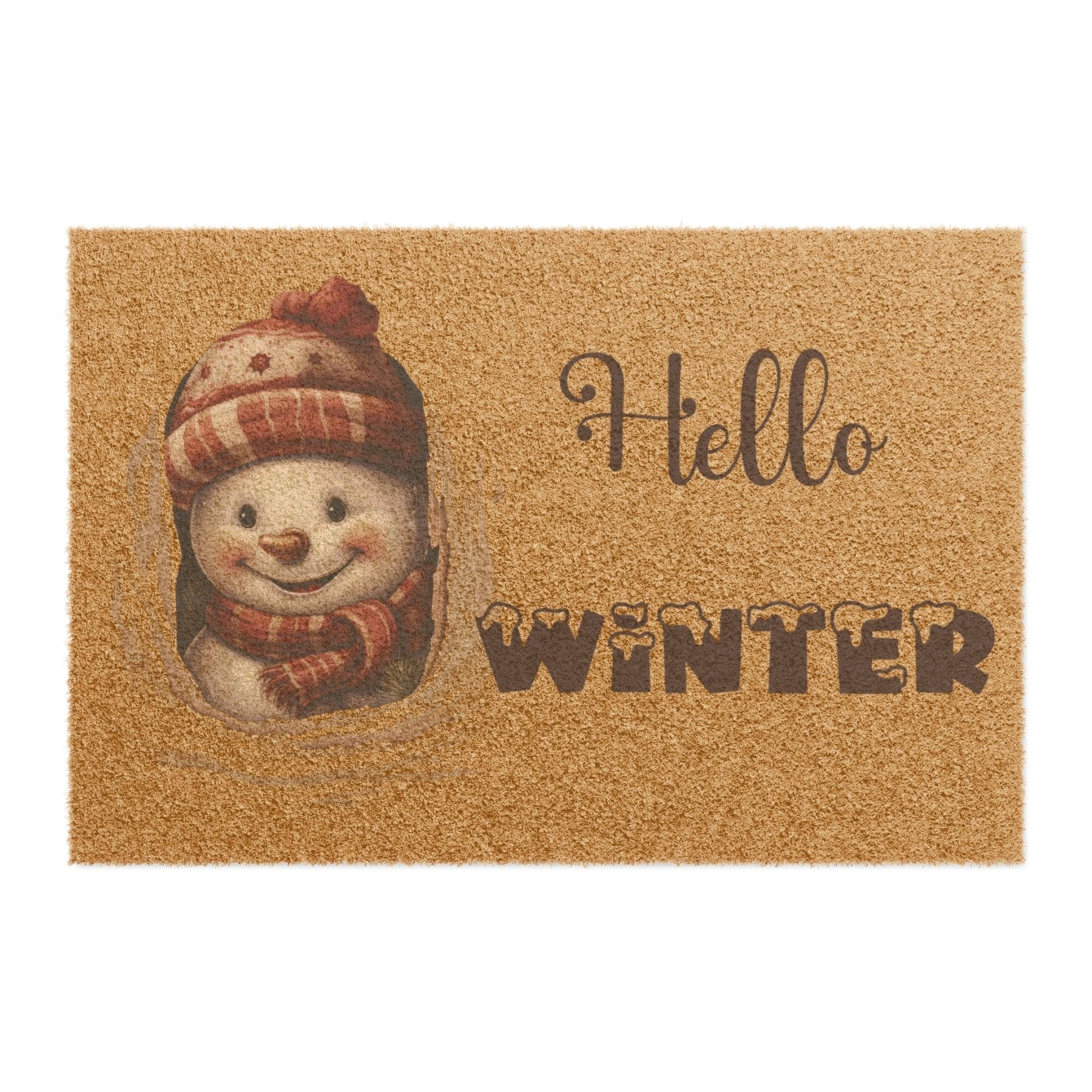 Doormat, Door Mat, Snowman, Winter, Hello Winter Brown, Snowman 3 - Janlyn's Crafts