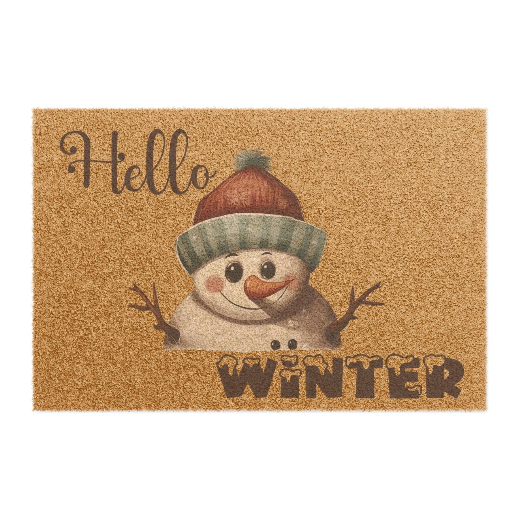 Doormat, Door Mat, Snowman, Winter, Hello Winter Brown, Snowman 4 - Janlyn's Crafts