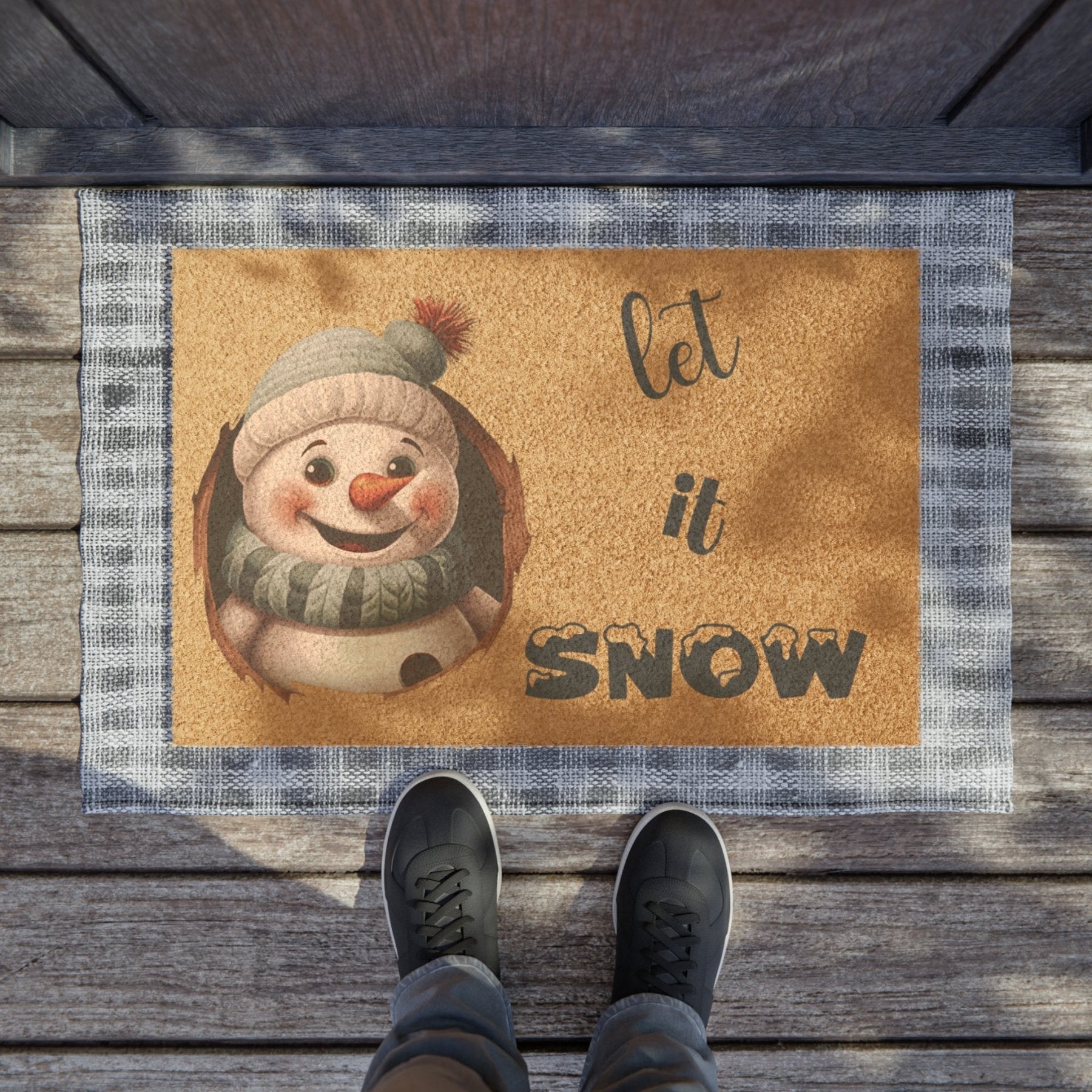 Doormat, Door Mat, Snowman, Winter, Let it Snow Blue 2, Snowman 1 - Janlyn's Crafts