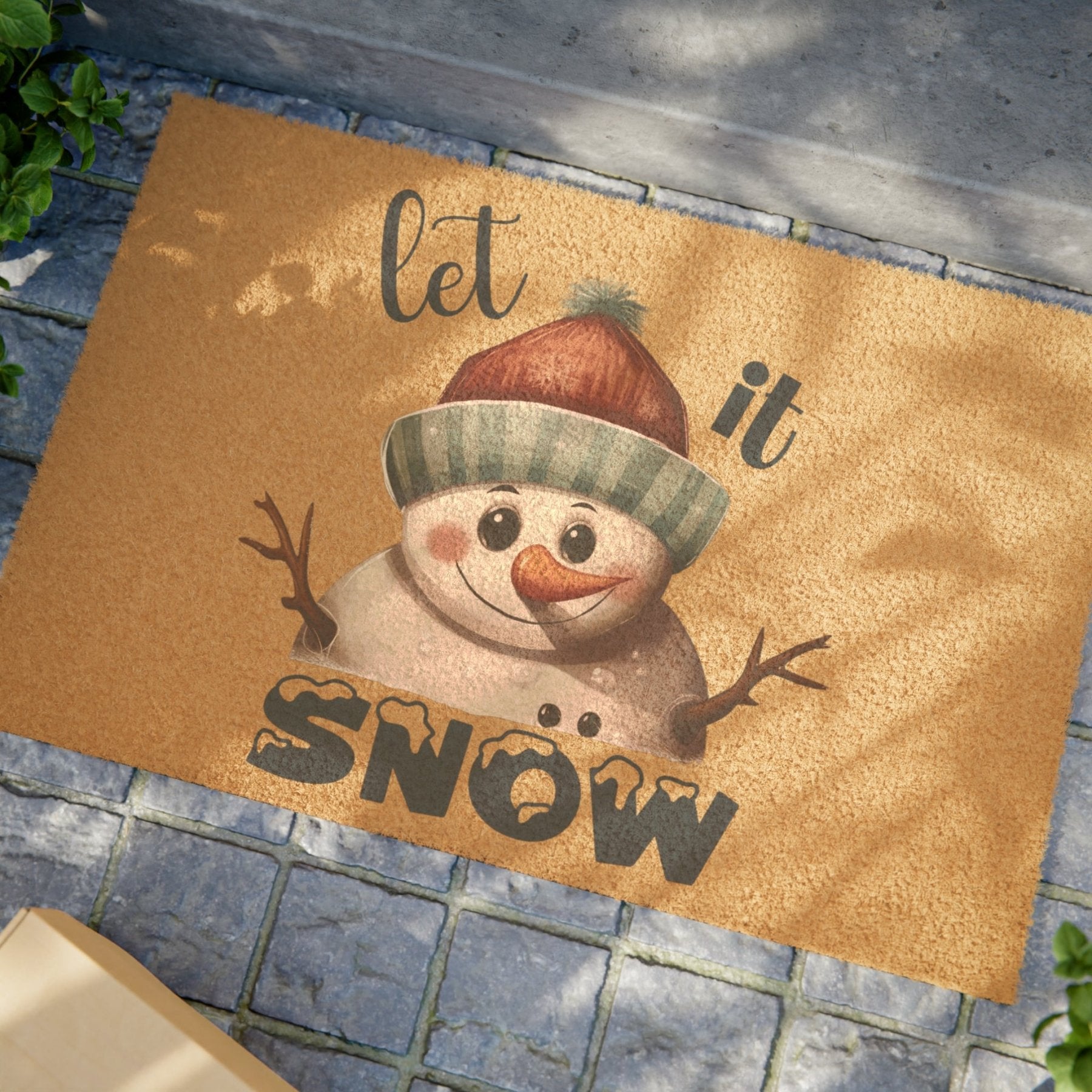 Doormat, Door Mat, Snowman, Winter, Let it Snow Blue, Snowman 4 - Janlyn's Crafts