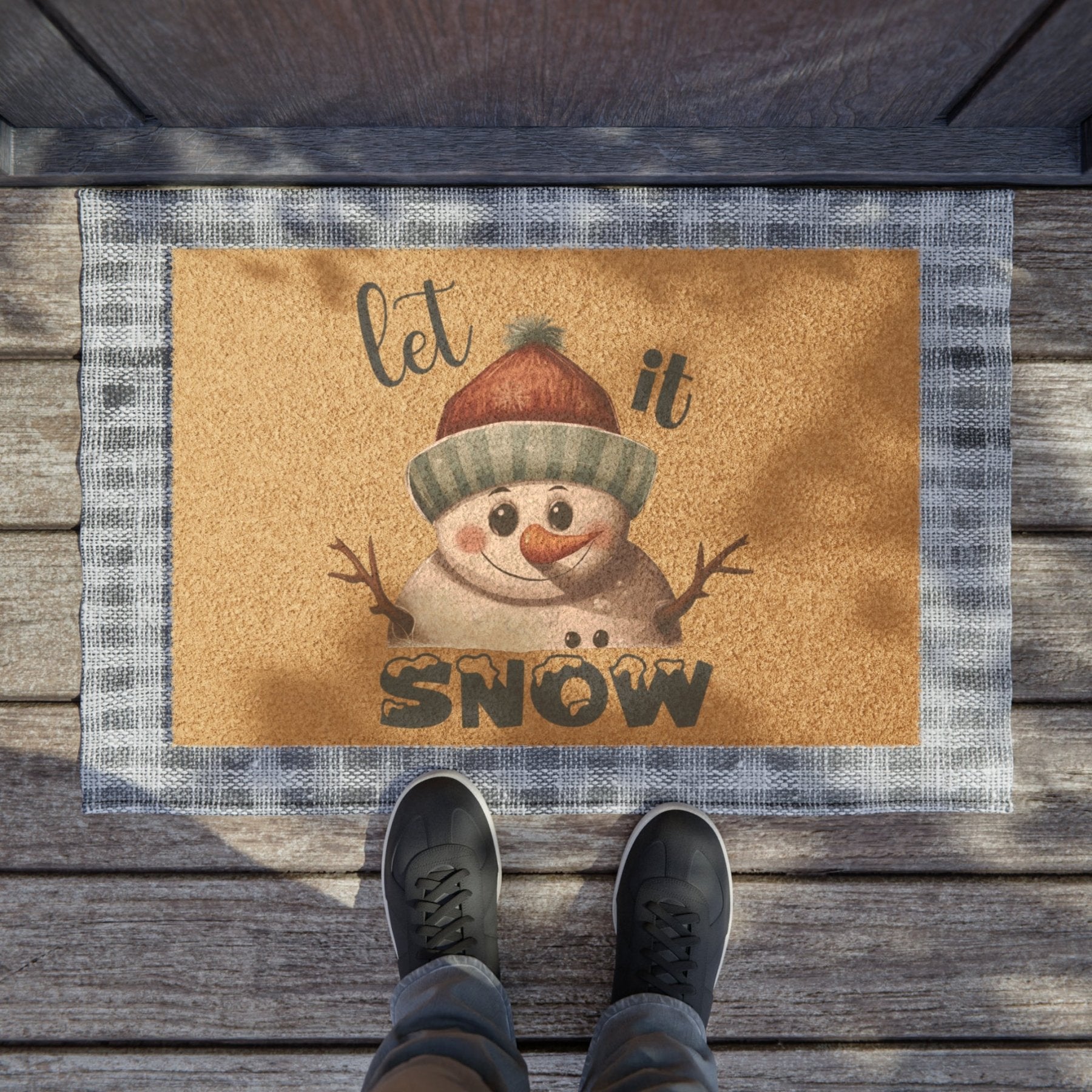 Doormat, Door Mat, Snowman, Winter, Let it Snow Blue, Snowman 4 - Janlyn's Crafts