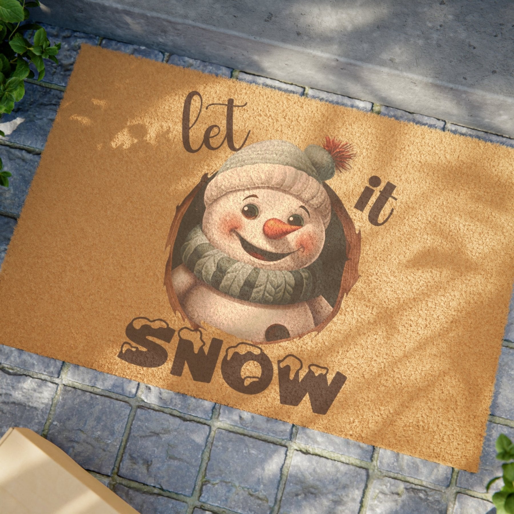 Doormat, Door Mat, Snowman, Winter, Let it Snow Brown 1, Snowman 1 - Janlyn's Crafts