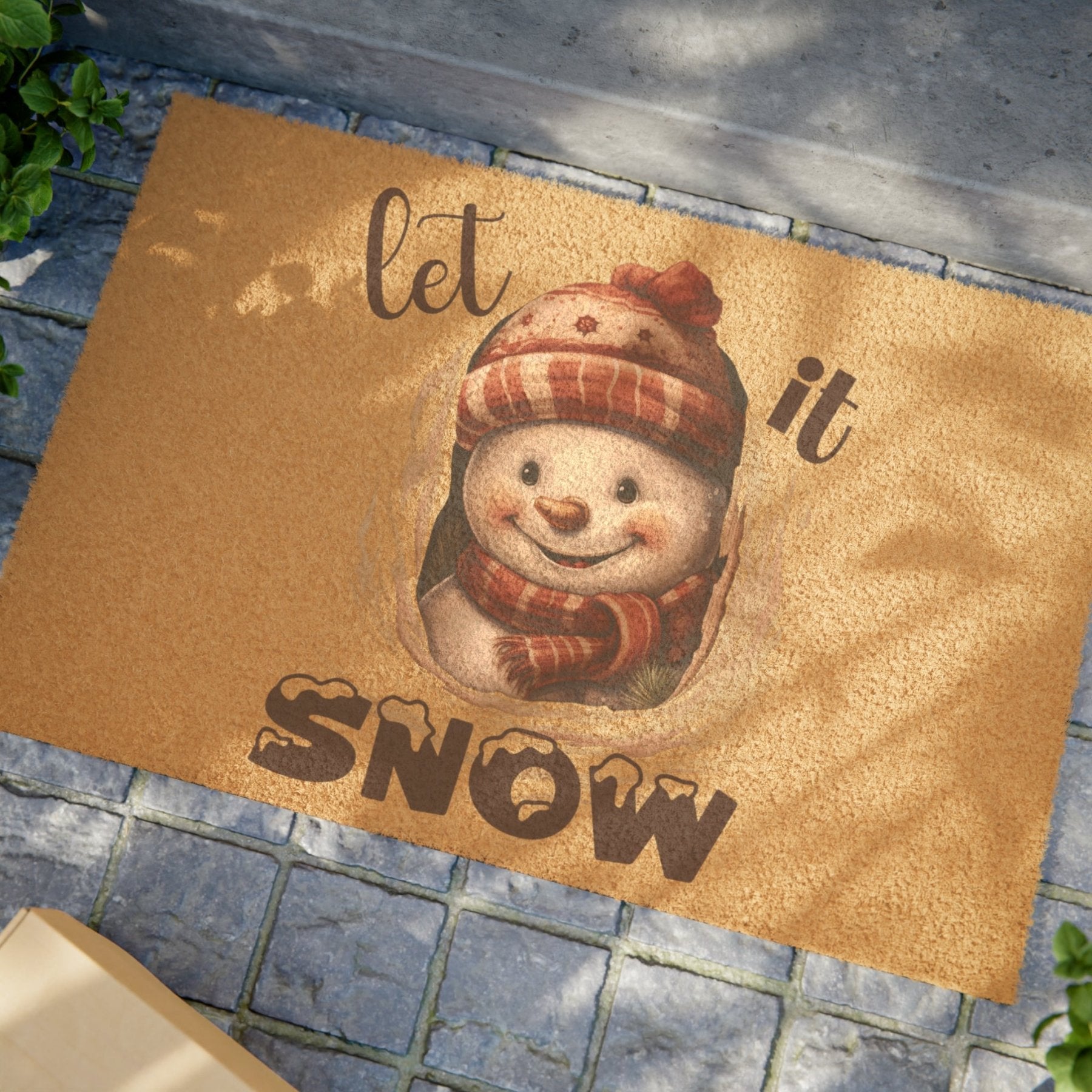 Doormat, Door Mat, Snowman, Winter, Let it Snow Brown 1, Snowman 3 - Janlyn's Crafts