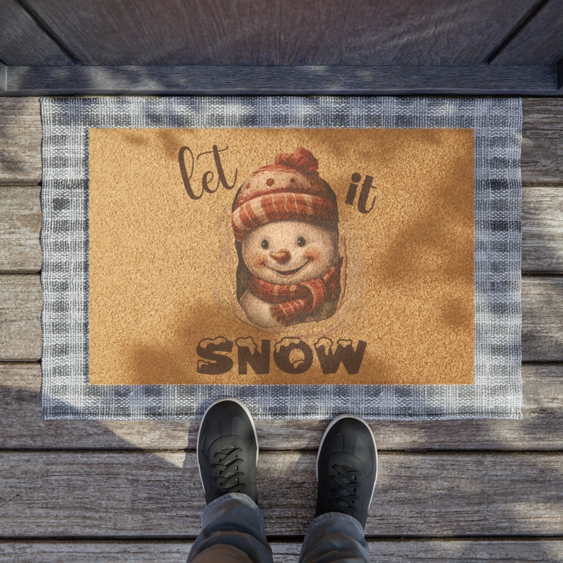 Doormat, Door Mat, Snowman, Winter, Let it Snow Brown 1, Snowman 3 - Janlyn's Crafts