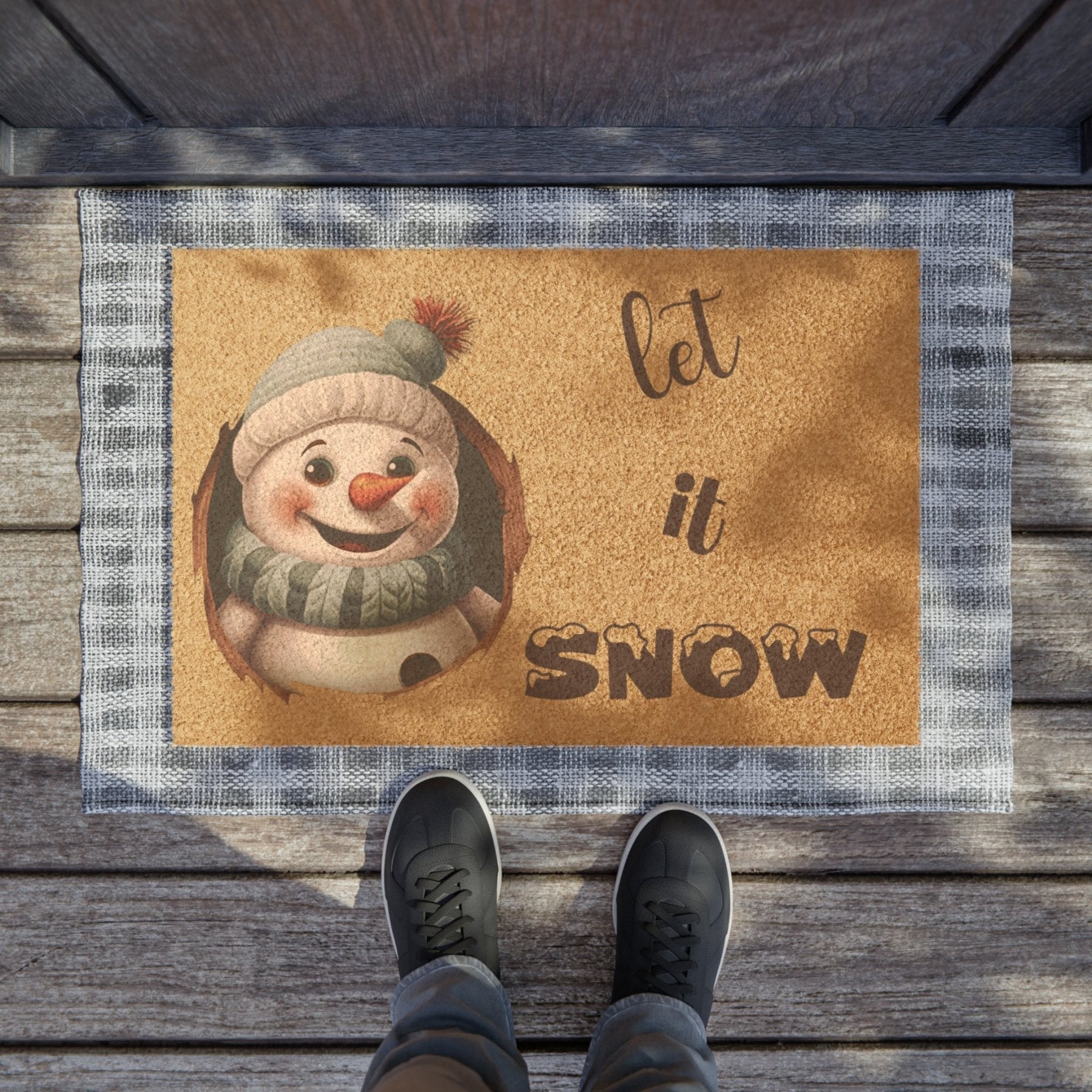 Doormat, Door Mat, Snowman, Winter, Let it Snow Brown 2, Snowman 1 - Janlyn's Crafts