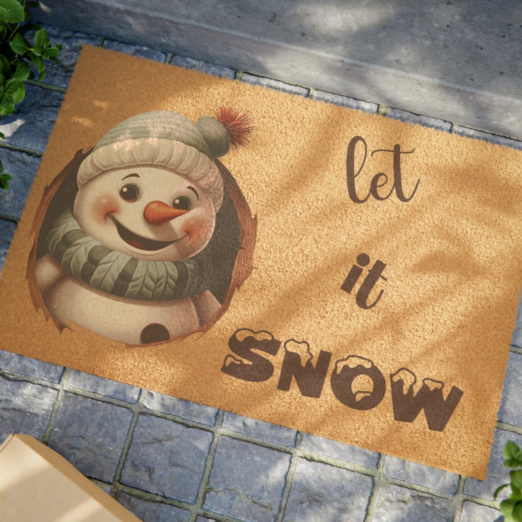 Doormat, Door Mat, Snowman, Winter, Let it Snow Brown 2, Snowman 1 - Janlyn's Crafts