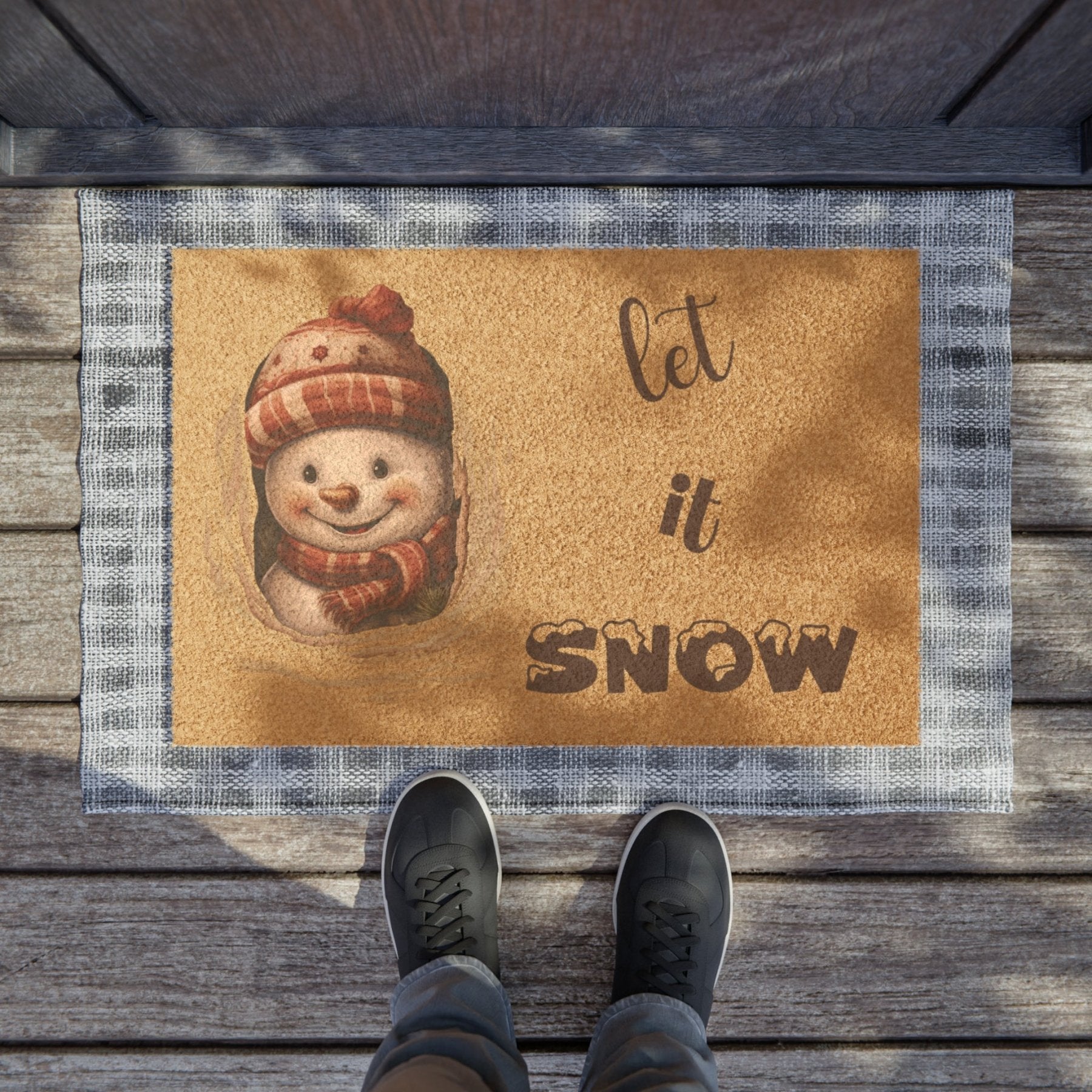 Doormat, Door Mat, Snowman, Winter, Let it Snow Brown 2, Snowman 3 - Janlyn's Crafts