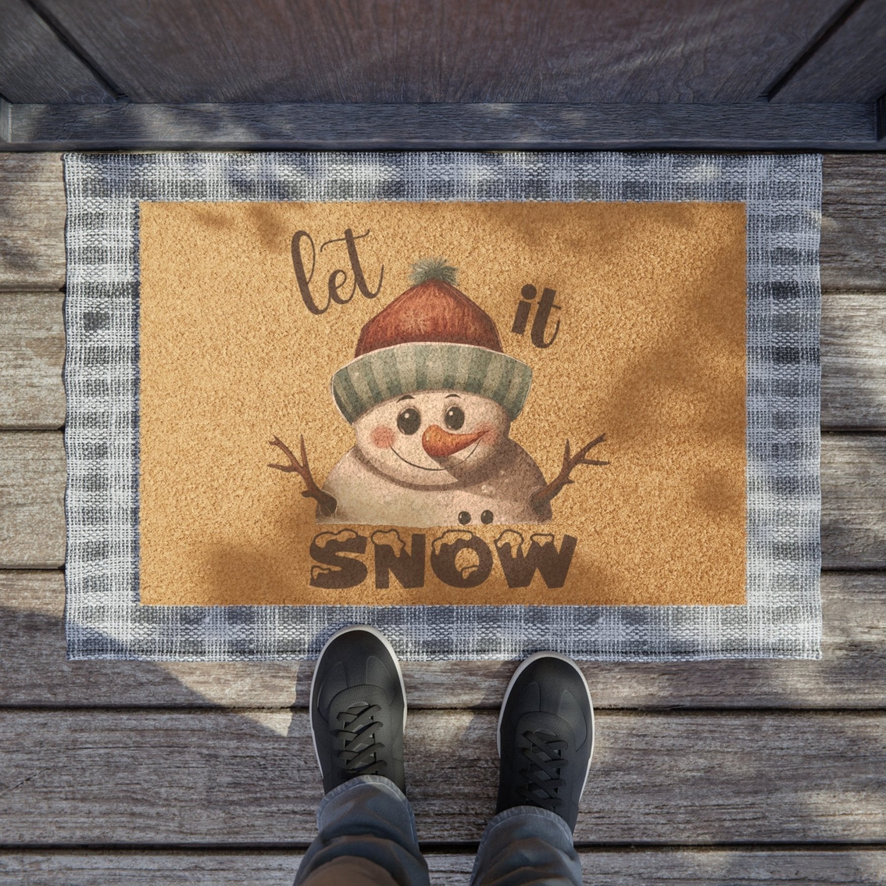 Doormat, Door Mat, Snowman, Winter, Let it Snow Brown, Snowman 4 - Janlyn's Crafts