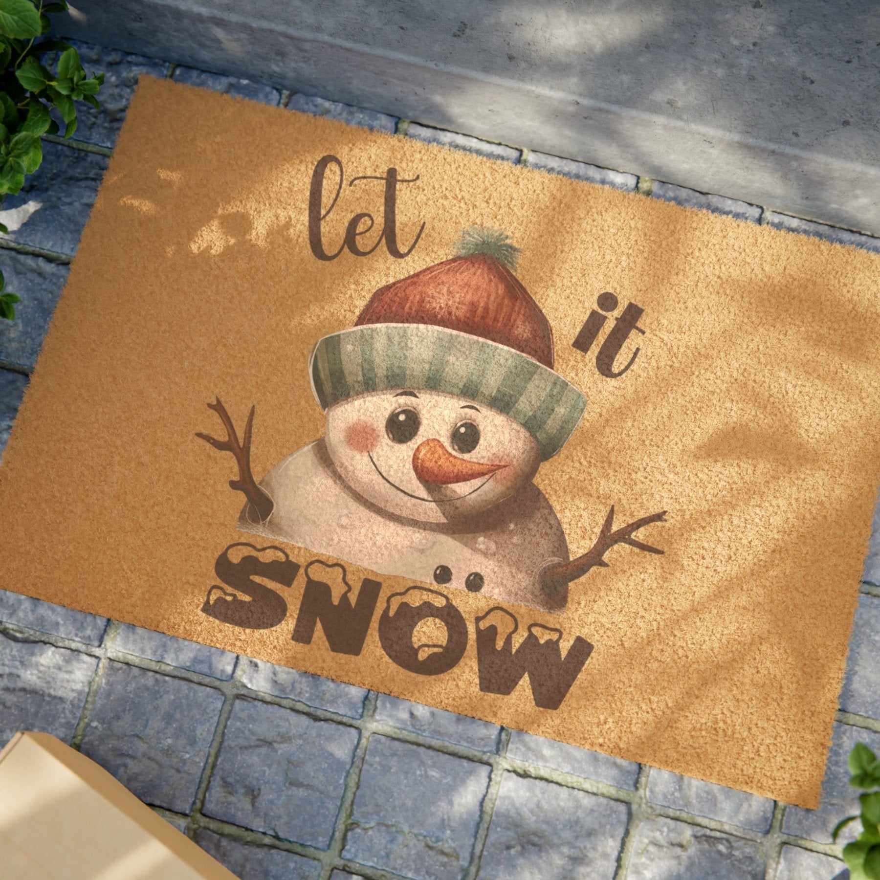 Doormat, Door Mat, Snowman, Winter, Let it Snow Brown, Snowman 4 - Janlyn's Crafts