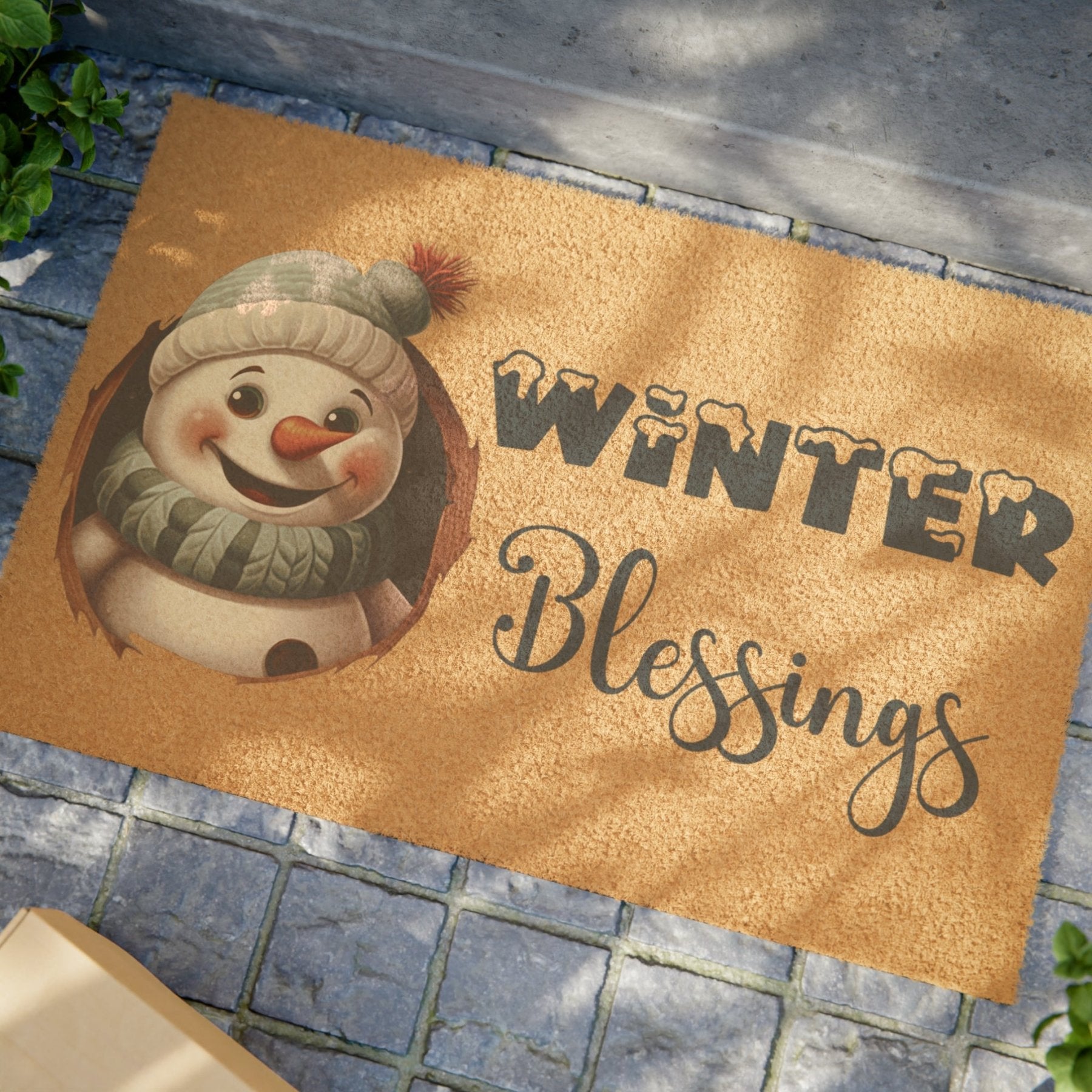 Doormat, Door Mat, Snowman, Winter, Winter Blessings Blue, Snowman 1 - Janlyn's Crafts