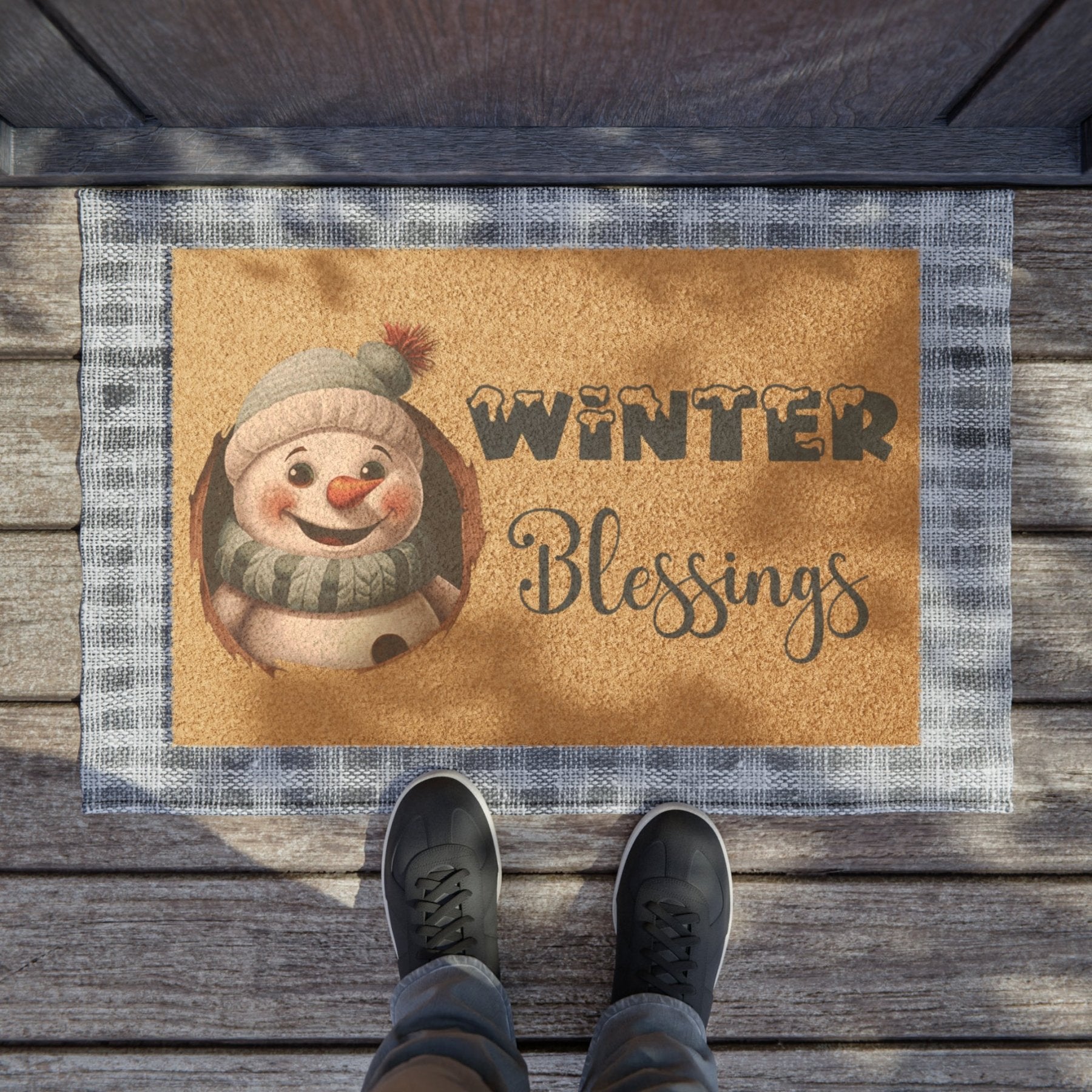 Doormat, Door Mat, Snowman, Winter, Winter Blessings Blue, Snowman 1 - Janlyn's Crafts