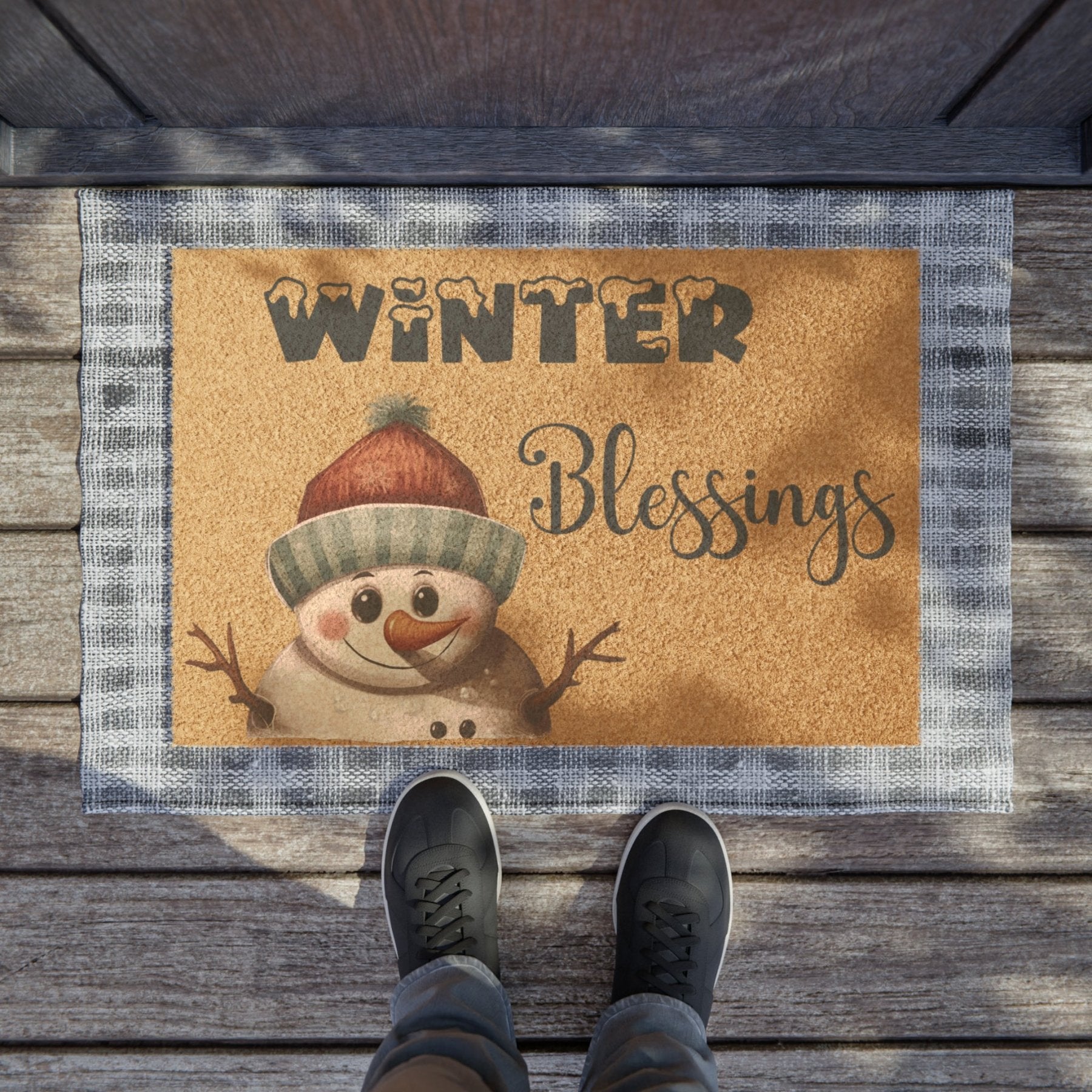 Doormat, Door Mat, Snowman, Winter, Winter Blessings Blue, Snowman 4 - Janlyn's Crafts