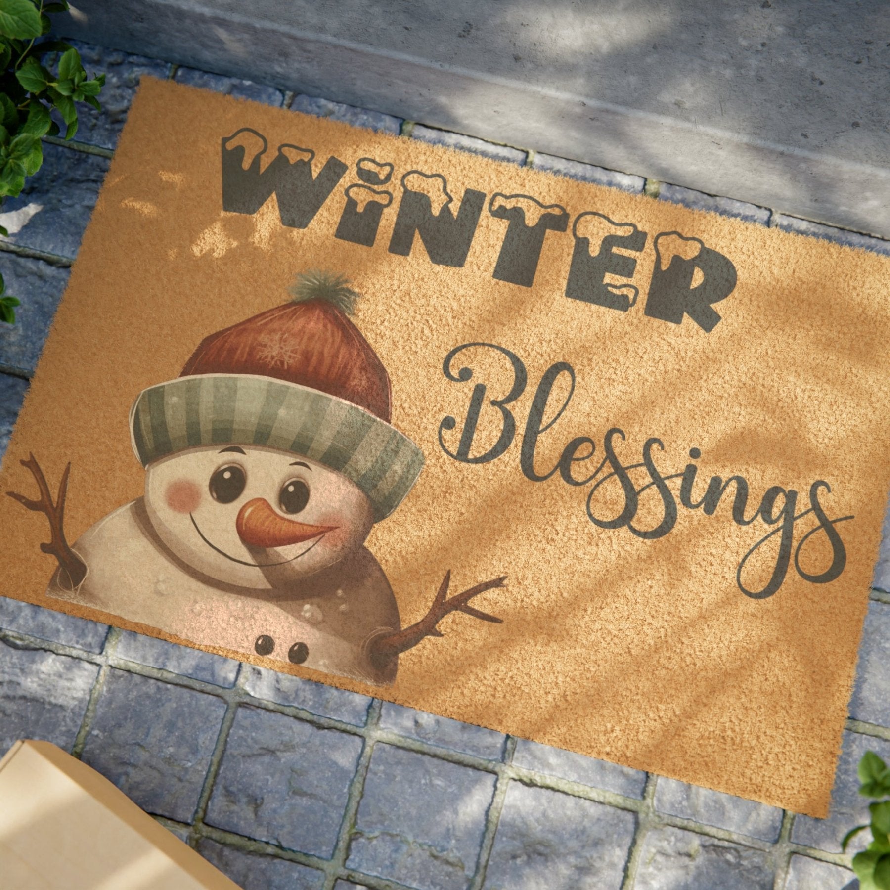 Doormat, Door Mat, Snowman, Winter, Winter Blessings Blue, Snowman 4 - Janlyn's Crafts