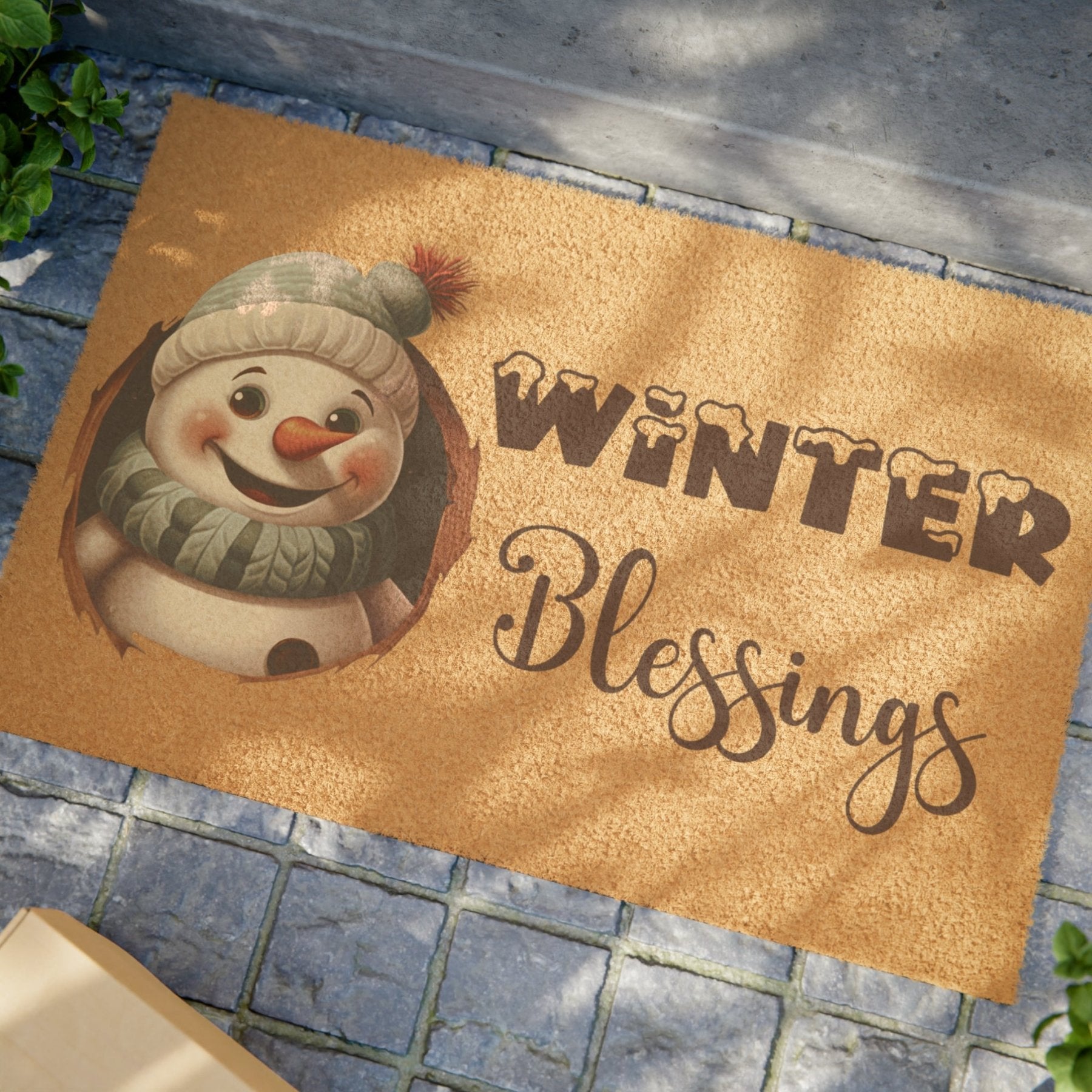 Doormat, Door Mat, Snowman, Winter, Winter Blessings Brown, Snowman 1 - Janlyn's Crafts