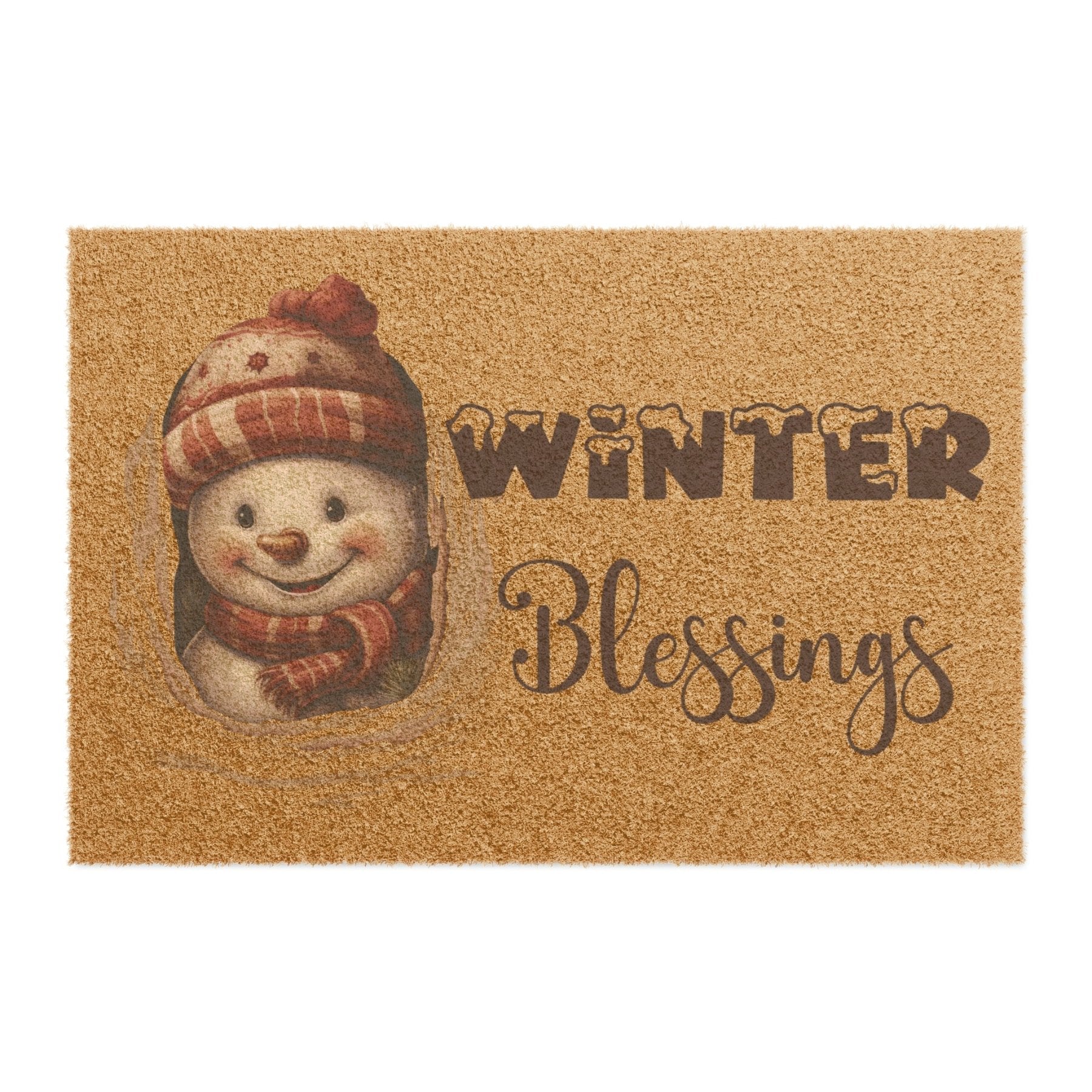 Doormat, Door Mat, Snowman, Winter, Winter Blessings Brown, Snowman 3 - Janlyn's Crafts