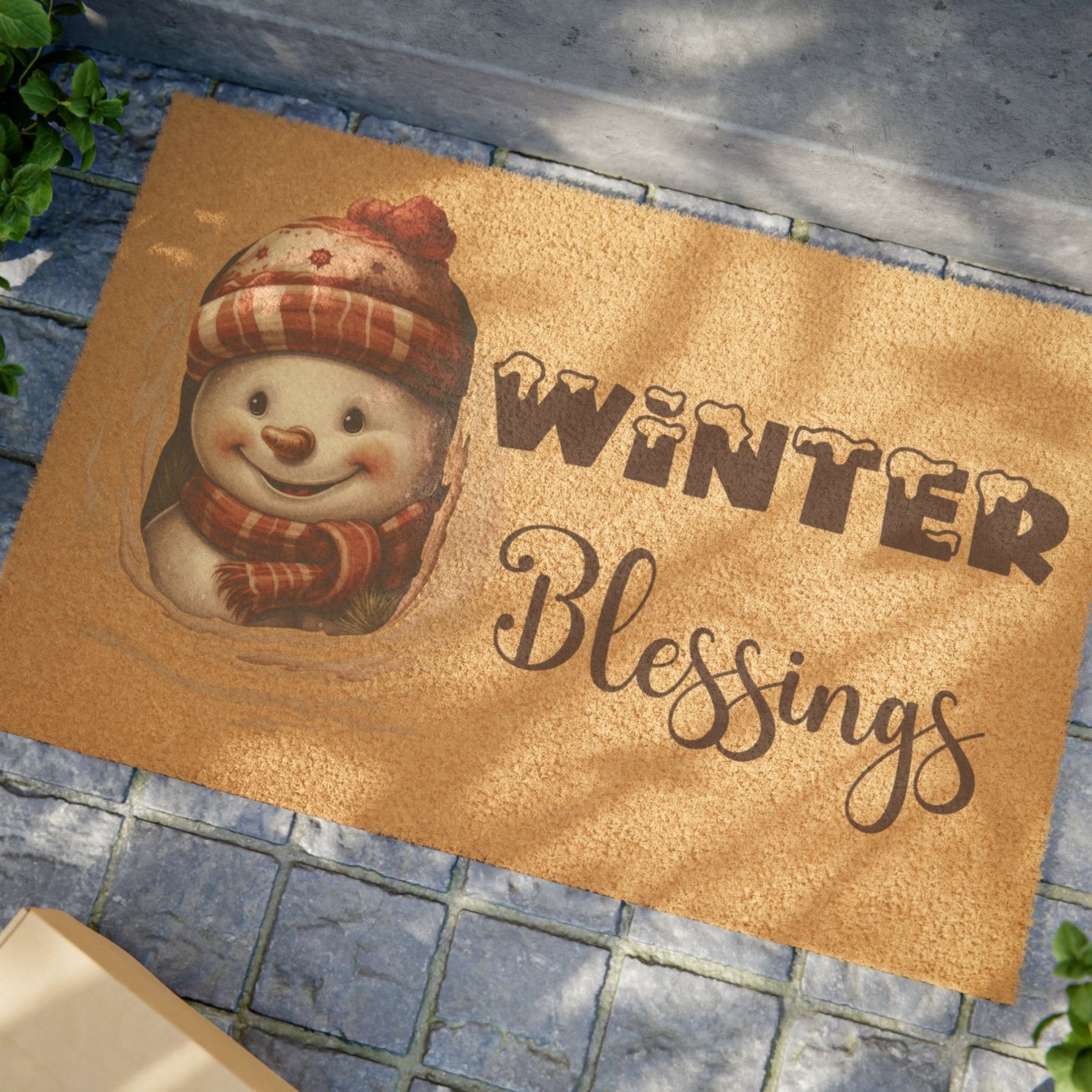 Doormat, Door Mat, Snowman, Winter, Winter Blessings Brown, Snowman 3 - Janlyn's Crafts