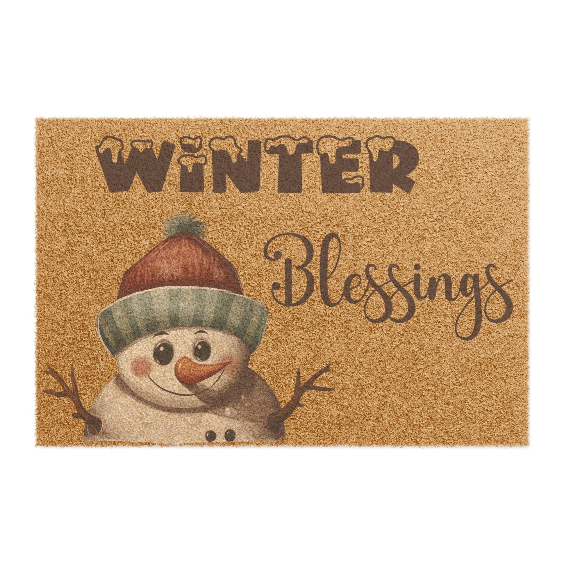 Doormat, Door Mat, Snowman, Winter, Winter Blessings Brown, Snowman 4 - Janlyn's Crafts