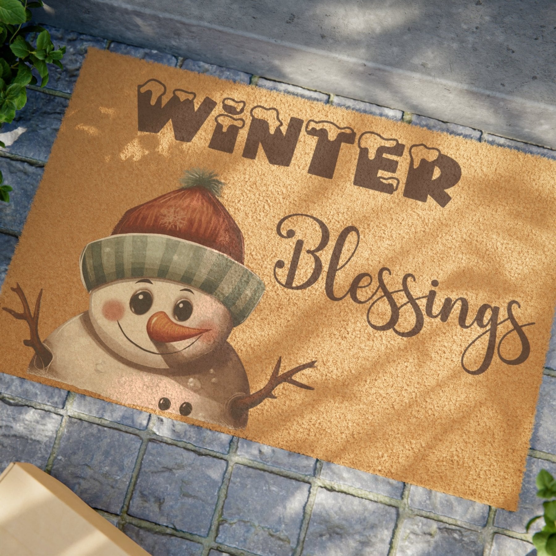 Doormat, Door Mat, Snowman, Winter, Winter Blessings Brown, Snowman 4 - Janlyn's Crafts