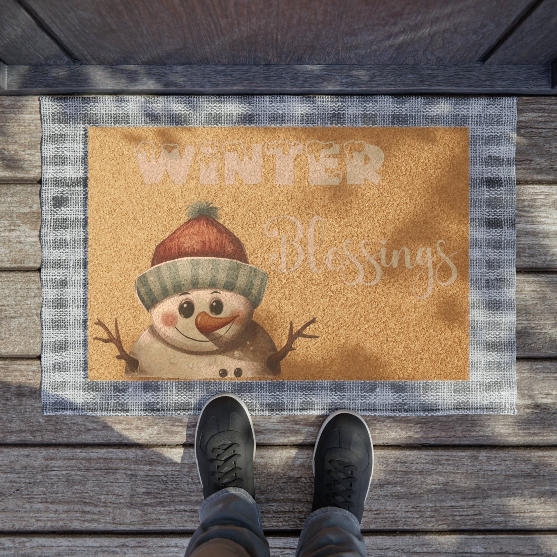 Doormat, Door Mat, Snowman, Winter, Winter Blessings White, Snowman 4 - Janlyn's Crafts